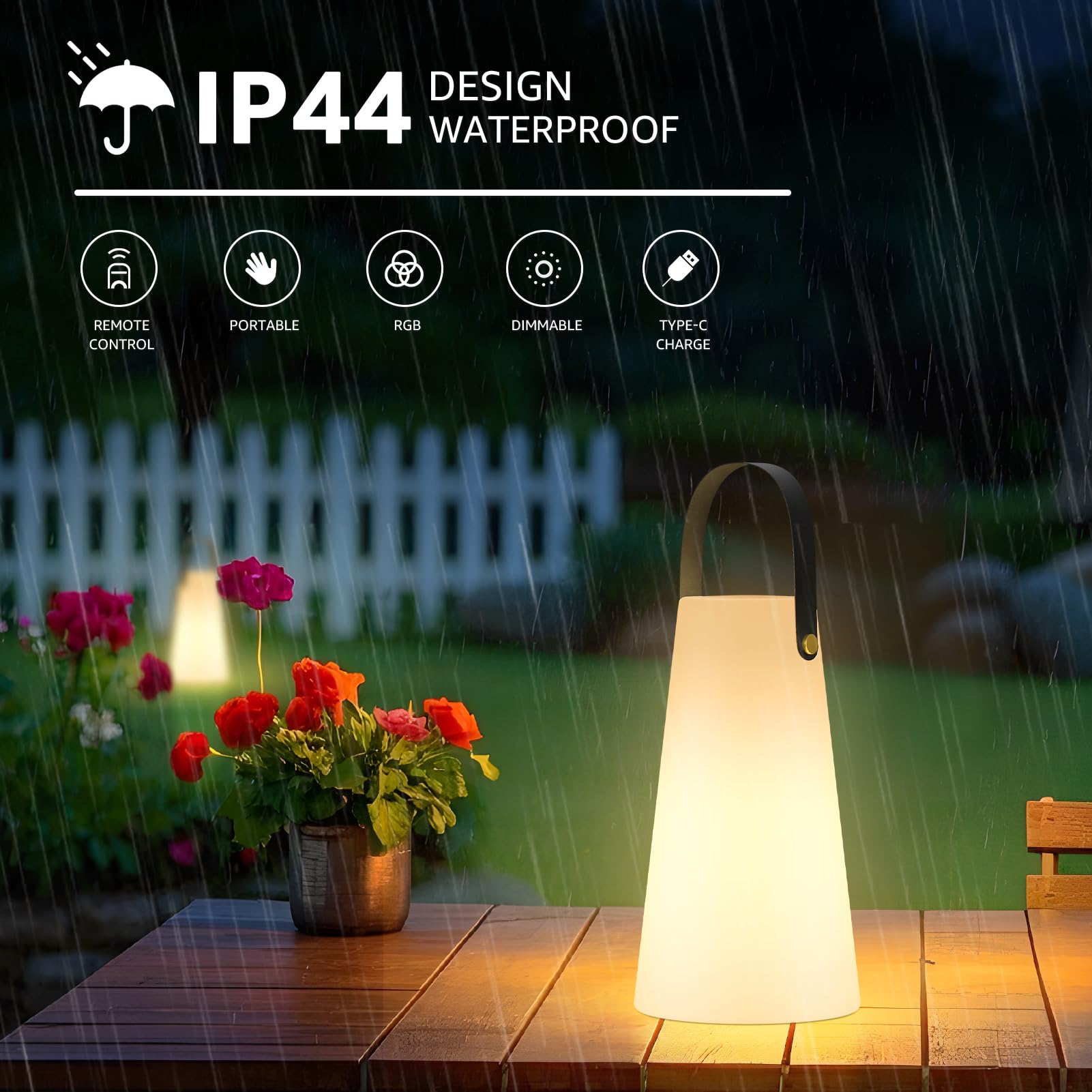 Portable Outdoor Table Lamp, Cordless Rechargeable Outdoor Table Lanterns RGB LED Lights with Remote, IP44 Water-Resistant Batte
