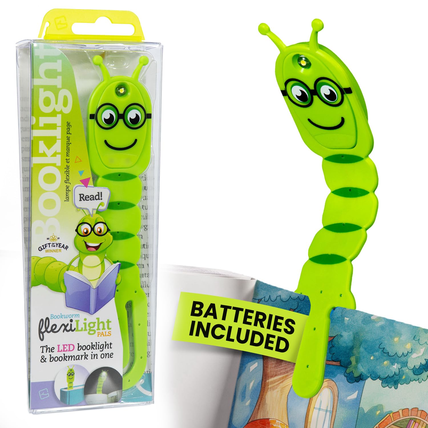 Gifts for Readers & Writers Flexilight Pal Bookmark Light | LED Clip-On | Battery Operated | Bookworm Green