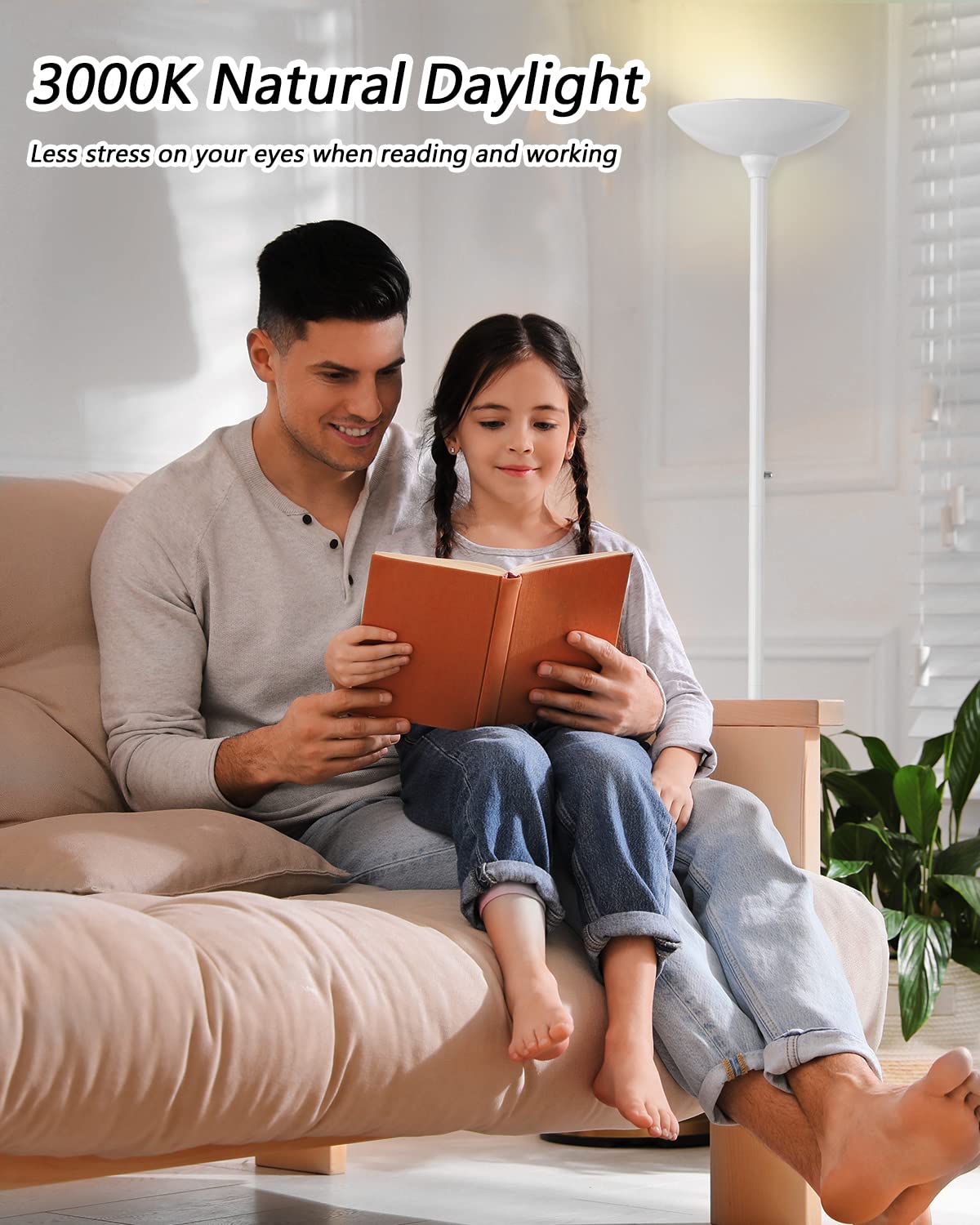 Boostarea Torchiere Floor Lamp, 30W Super Bright Led Standing Lamp, 3000K Stepless Dimmable Pole Lamp With Rotary Switch, 70 Inc