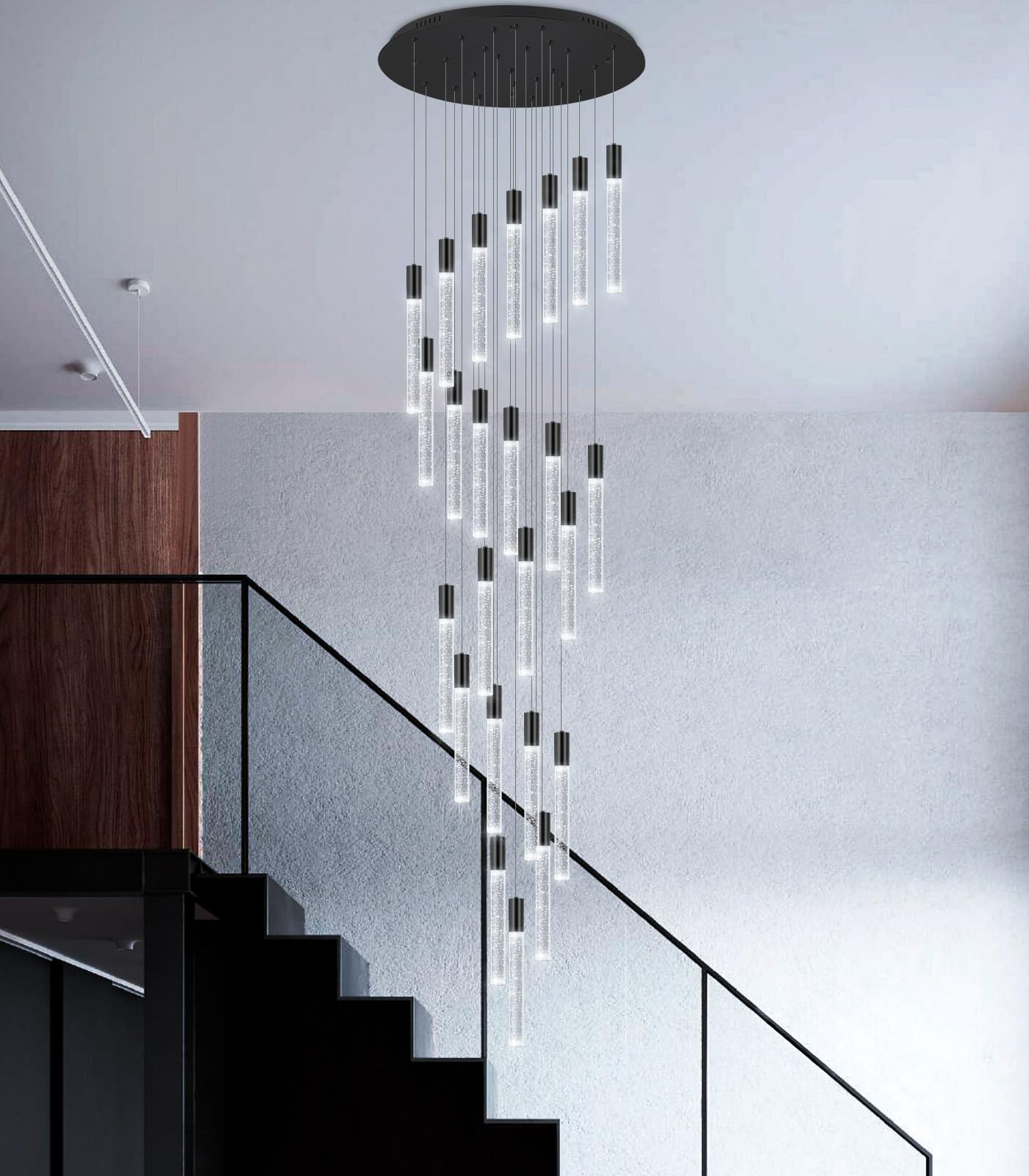 Haixiang 14.5 Foot High Ceiling Chandelier For Entryway Modern Crystal Lights For Living Room Foyer Flush Mount Sloping Ceiling 