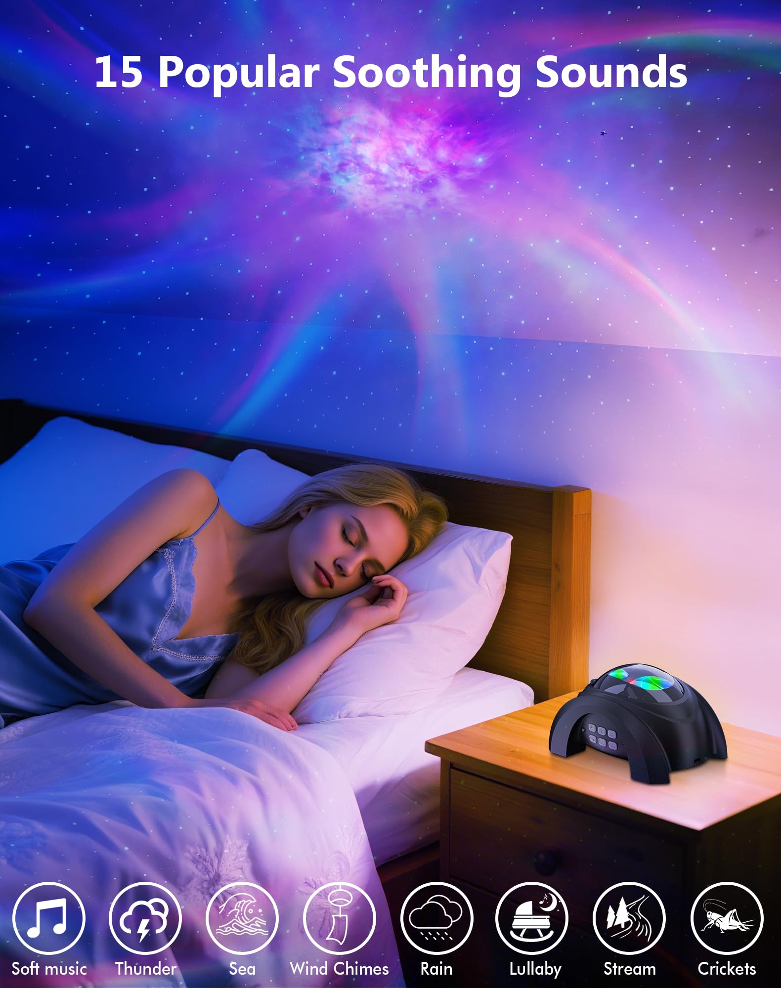 Rossetta Galaxy Projector, 58 Lighting Effects Star Projector Bluetooth Speaker White Noise Night Light, Galaxy Light Projector