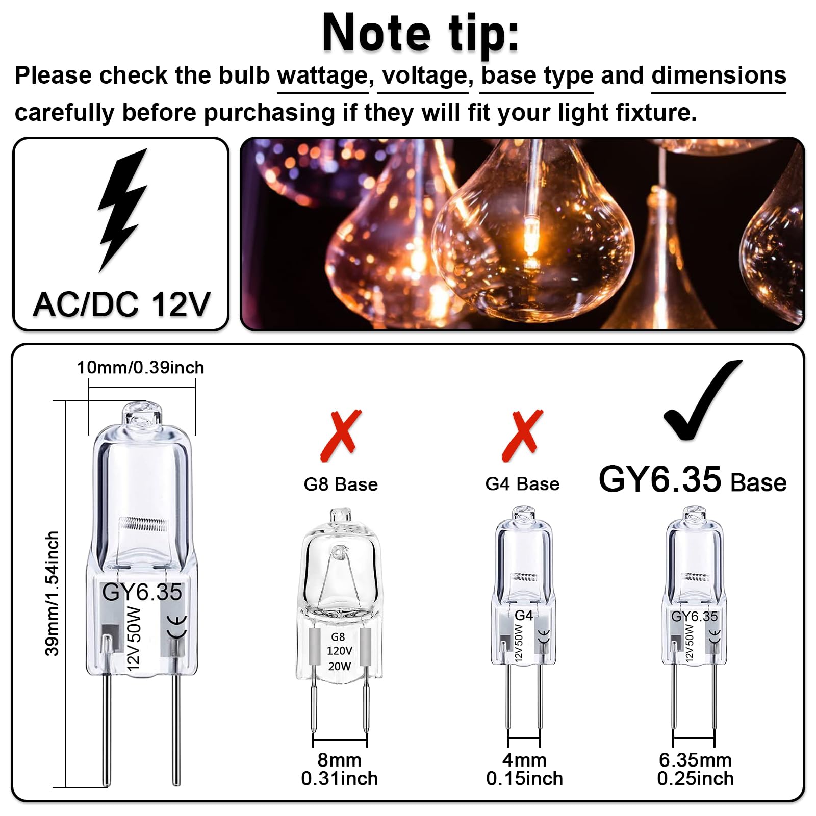 Gaormii Gy6.35 Halogen Bulb 50W,Q50/Cl/Gy6/12V/T3/T4 Jc Type Gy6.35/G6.35 Bi-Pin Base,Ac/Dc 12V,Dimmable,2700K Warm White,10 Pac