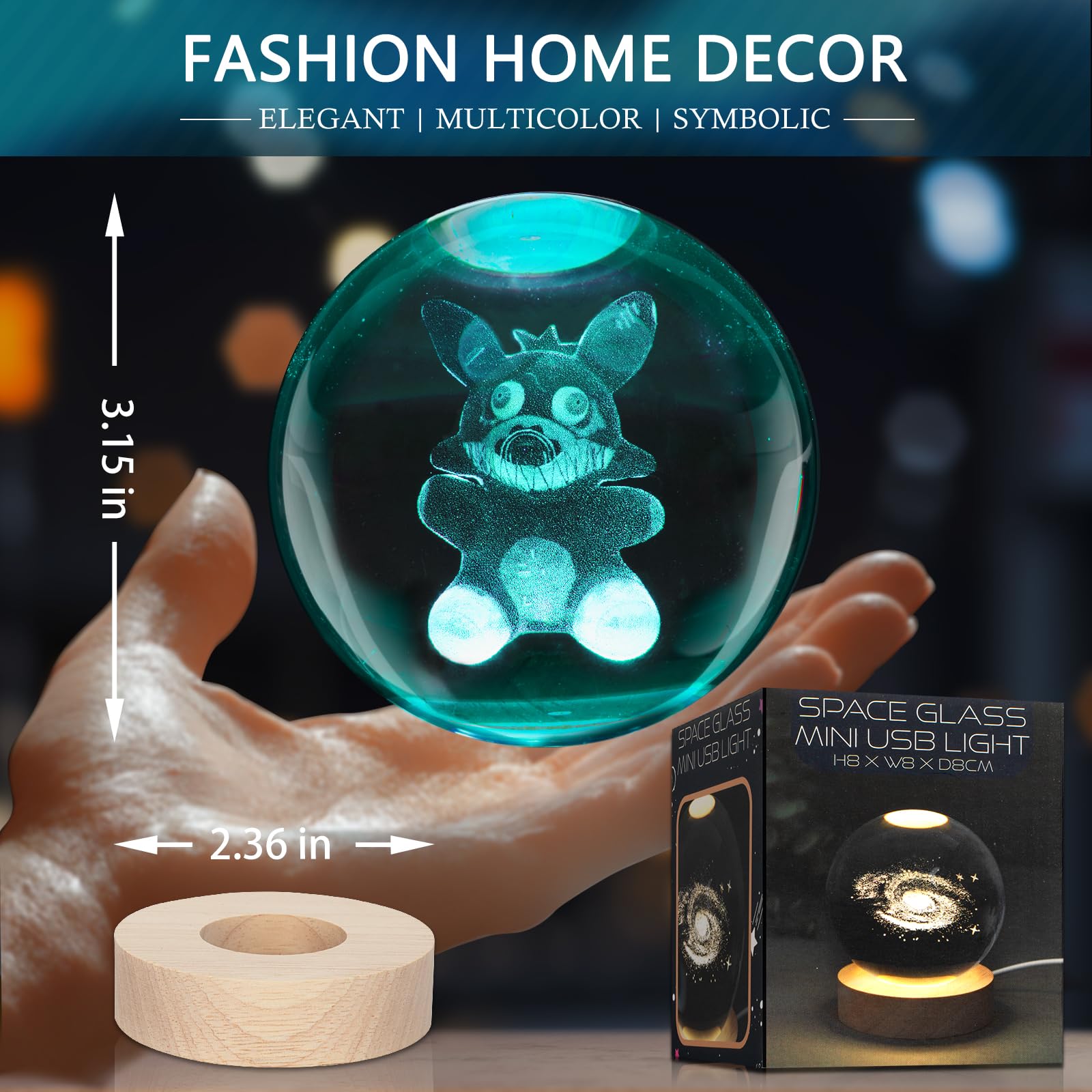 Culdetha 3D Withered Foxy Crystal Ball Night Light For Kids With Colorful Led Light Base And Gift For Kids, Christmas And Kids B