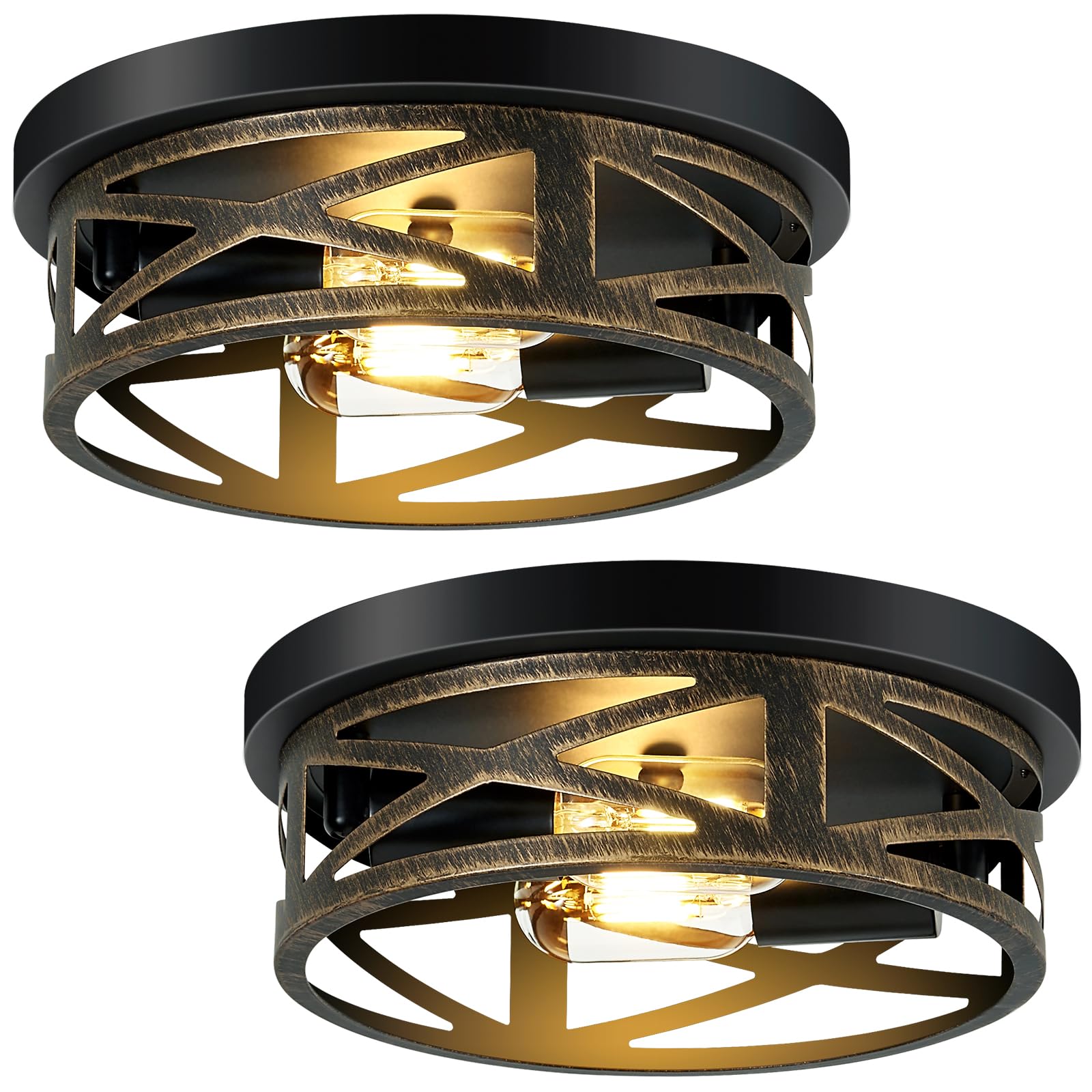 SKEJAO Flush Mount Ceiling Light Fixture,Rustic Metal Black 2-Light Hallway Light Fixtures Ceiling,Vintage Light Fixtures Ceilin