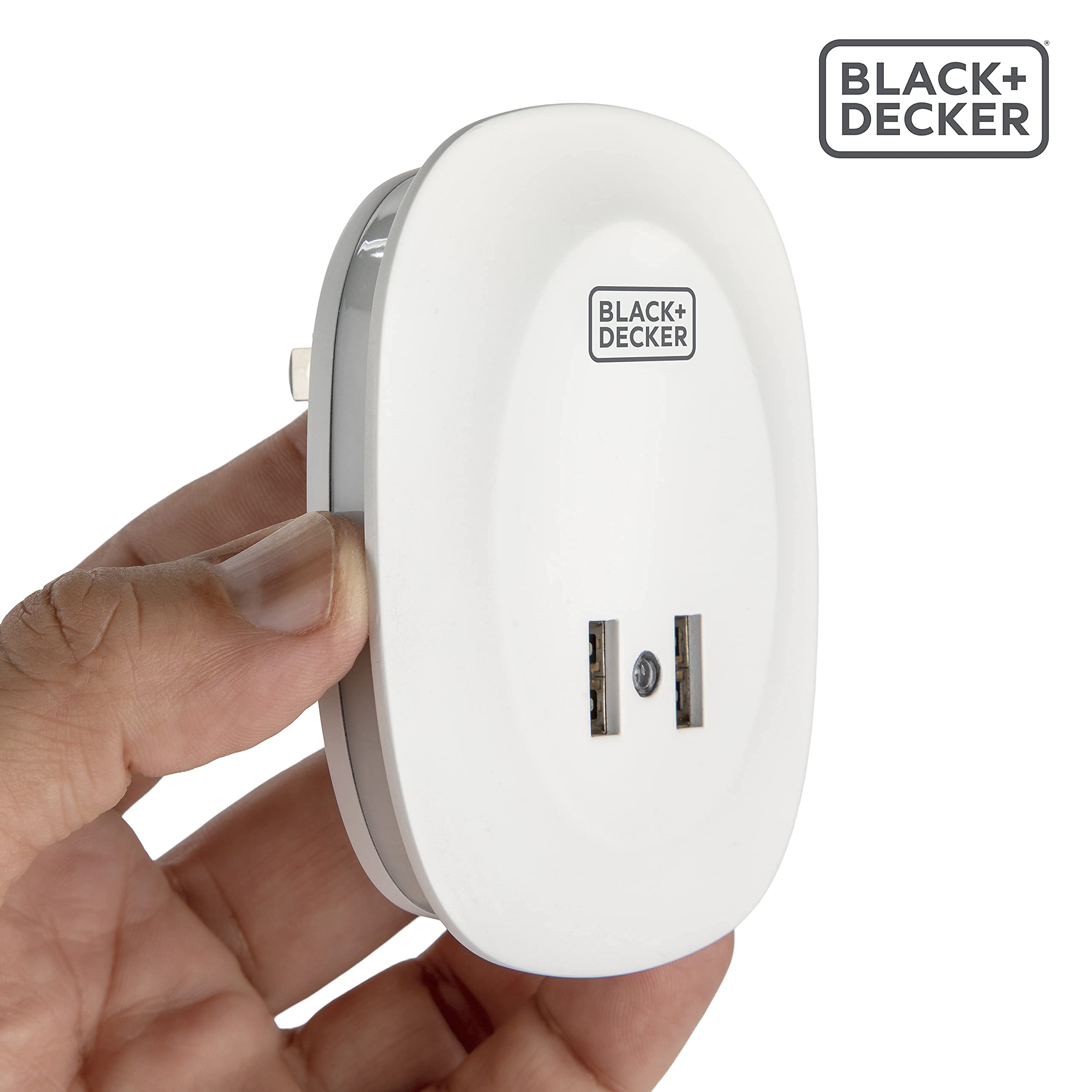 BLACK+DECKER Night Light with 2 USB Ports, Photocell Sensor, 10 Lumen, 2 Pack, Plastic