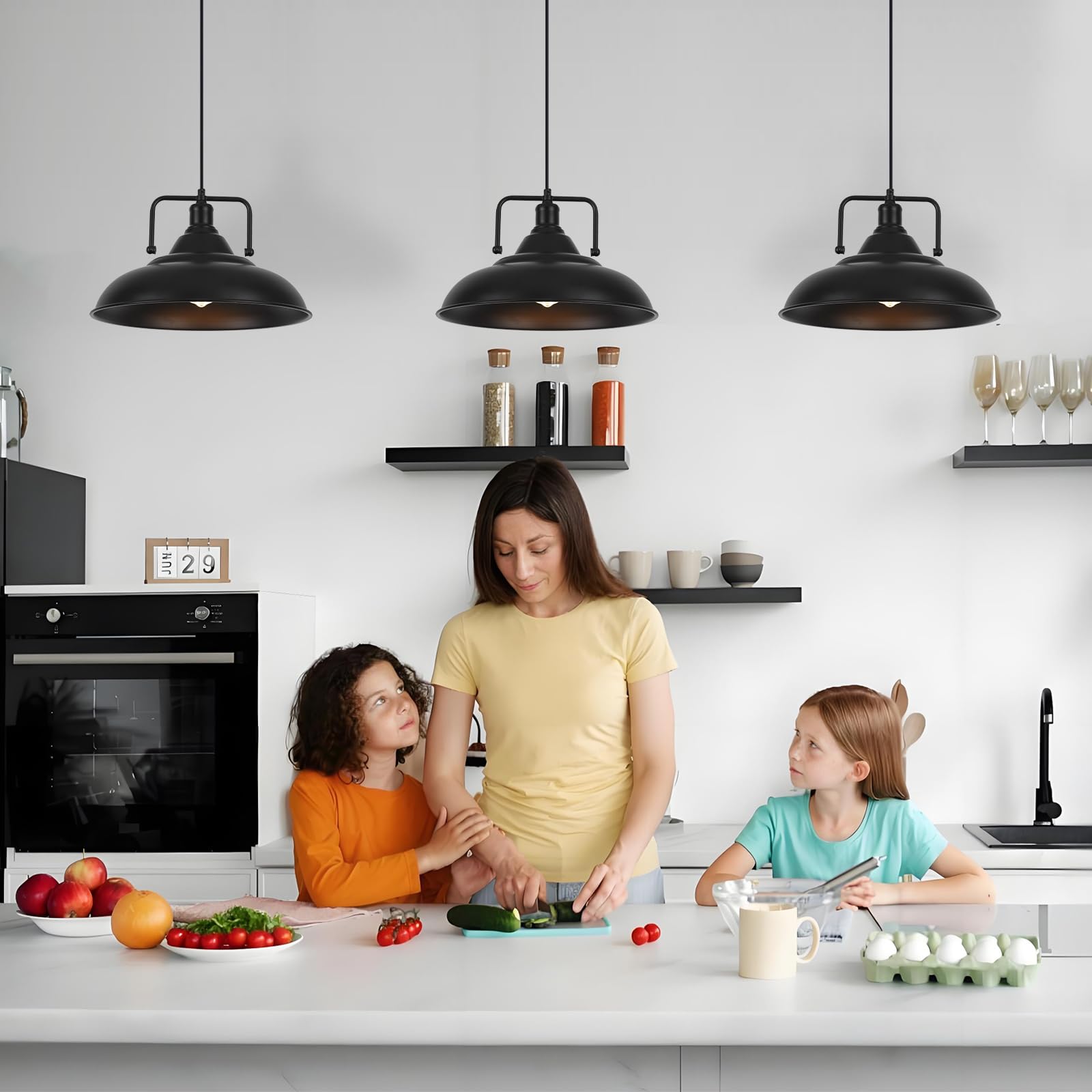 Sesiment Black Pendant Light  Large Pendant Light 15.7 3 Packs  Modern Farmhouse Pendant Lights  Kitchen Pendant Lights  Pendant Lighting Kitchen Island For Kitchen  Living Room