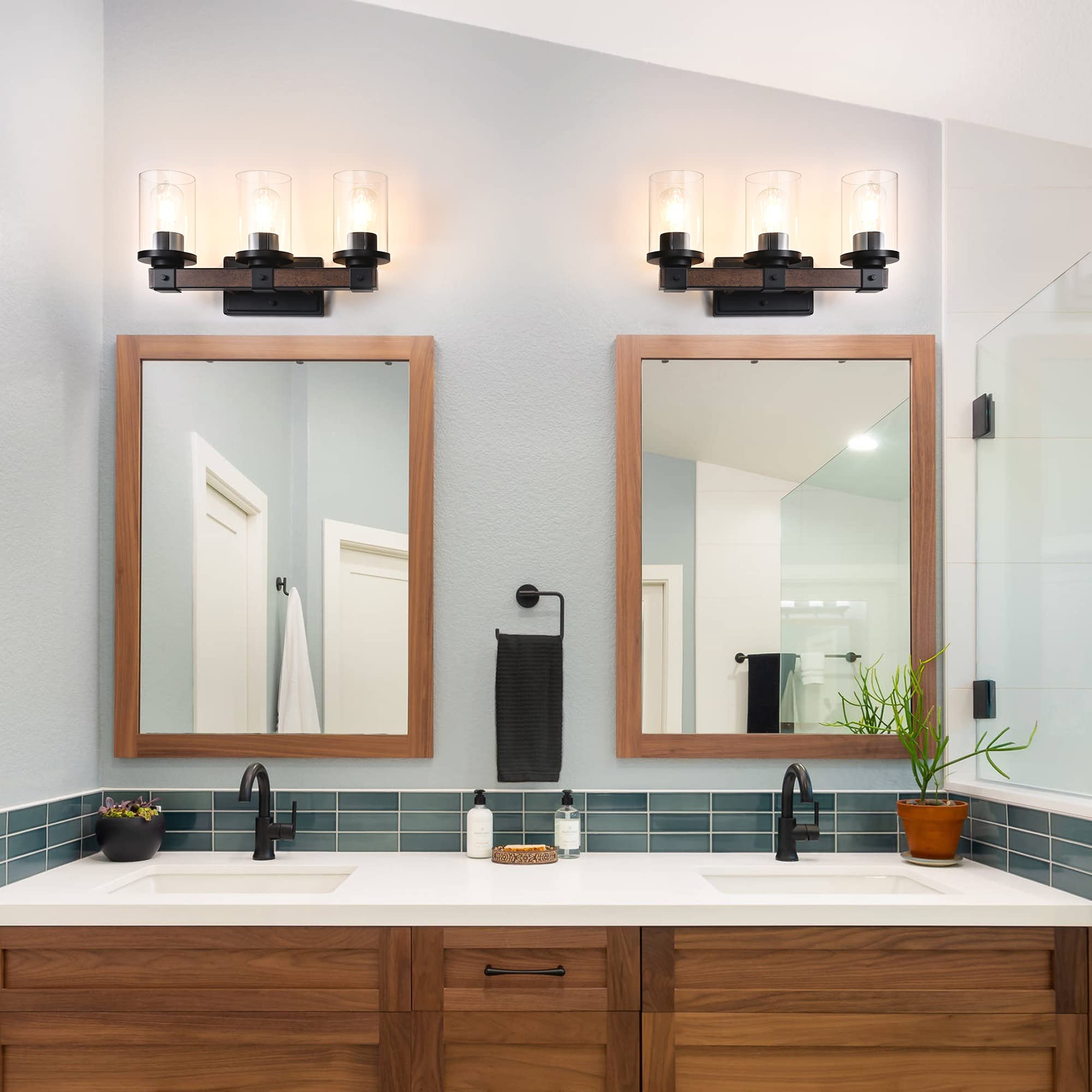 Edishine Farmhouse Vanity Lights For Bathroom & Living Room, 3-Light Over Mirror, Wall Sconce With Clear Glass Shades (E26 Base)