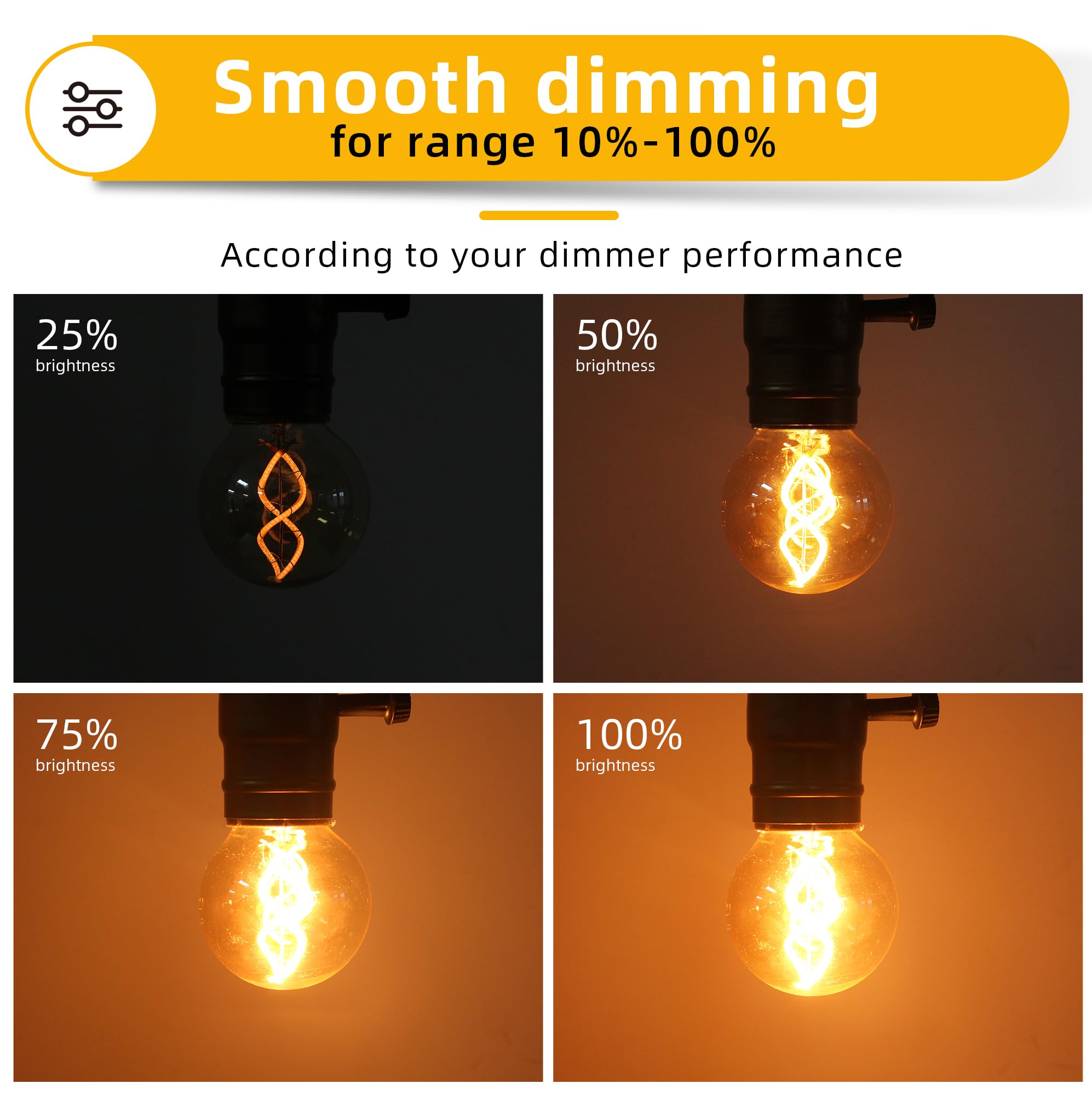 Genixgreen Dimmable E26 Amber Led Bulb,Small Edison Light Bulb 25 Watt Equal 3W,G16.5 Antique Globe Spiral Filament Bulb For Van