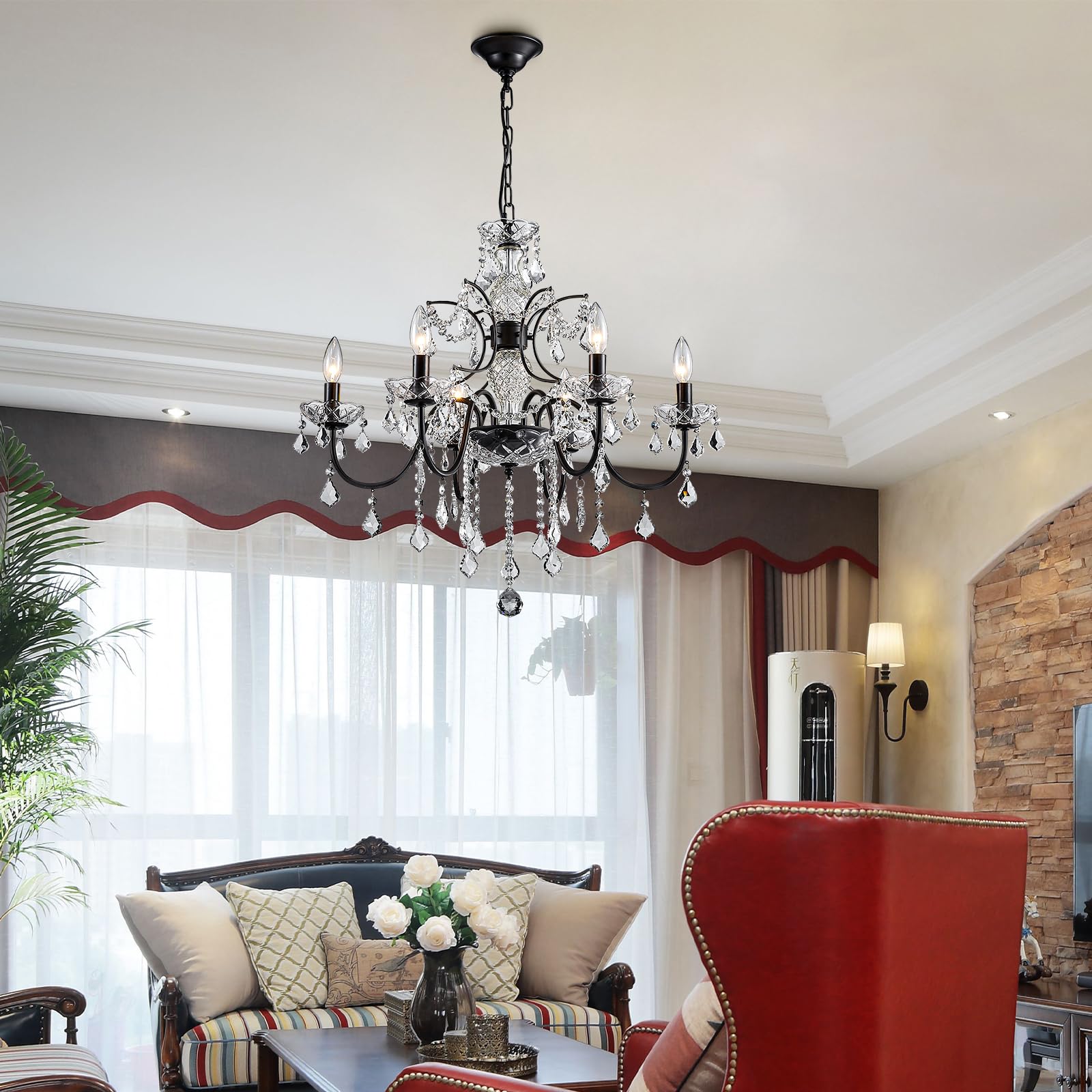 Bestier 6-Light Crystal Candle Candelabra Chandelier, Black Finish, 26" Dia x 26" H, Model 611885202801