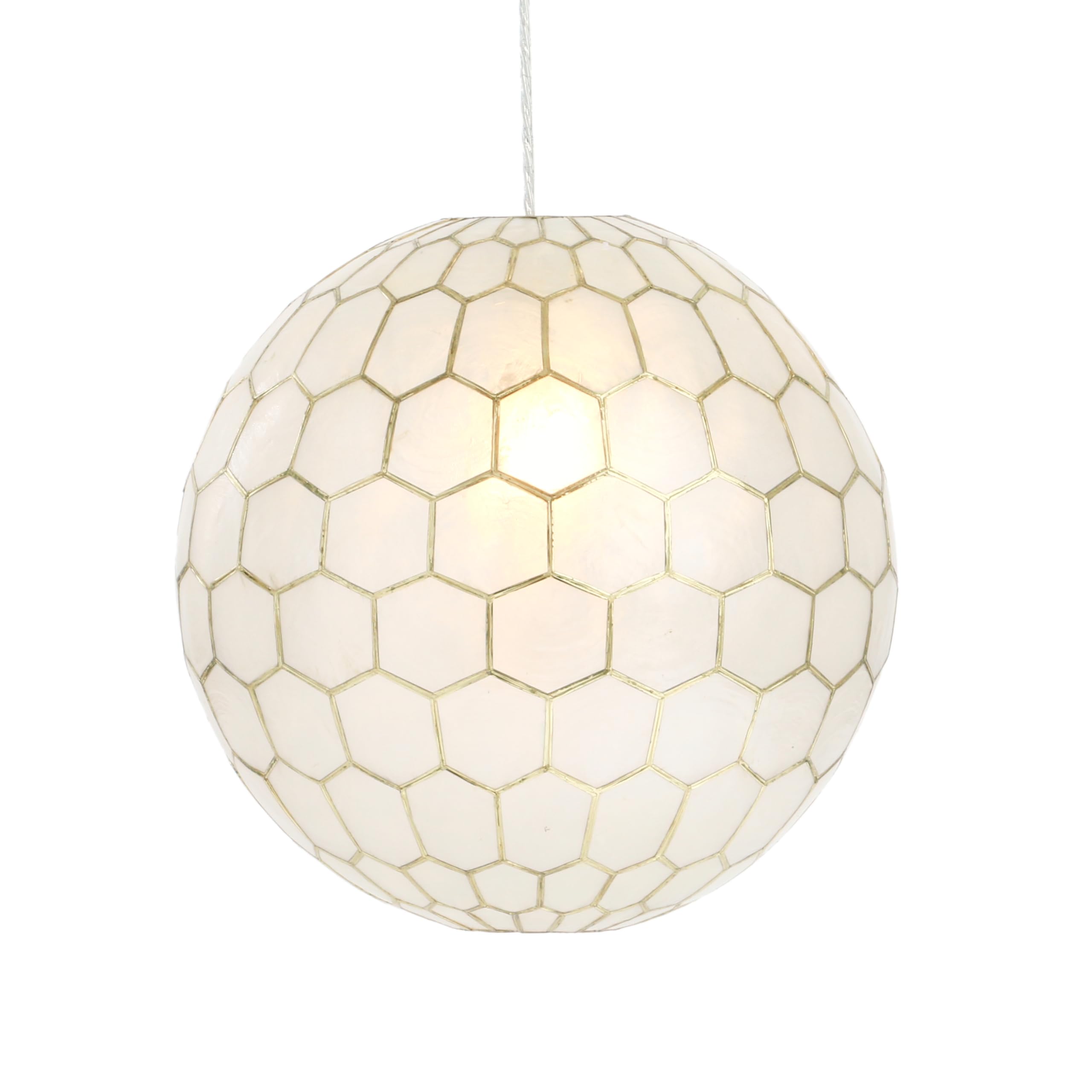 Creative Co-Op Capiz Honeycomb Globe Pendant Light, Capiz White Seashells with Antique Gold