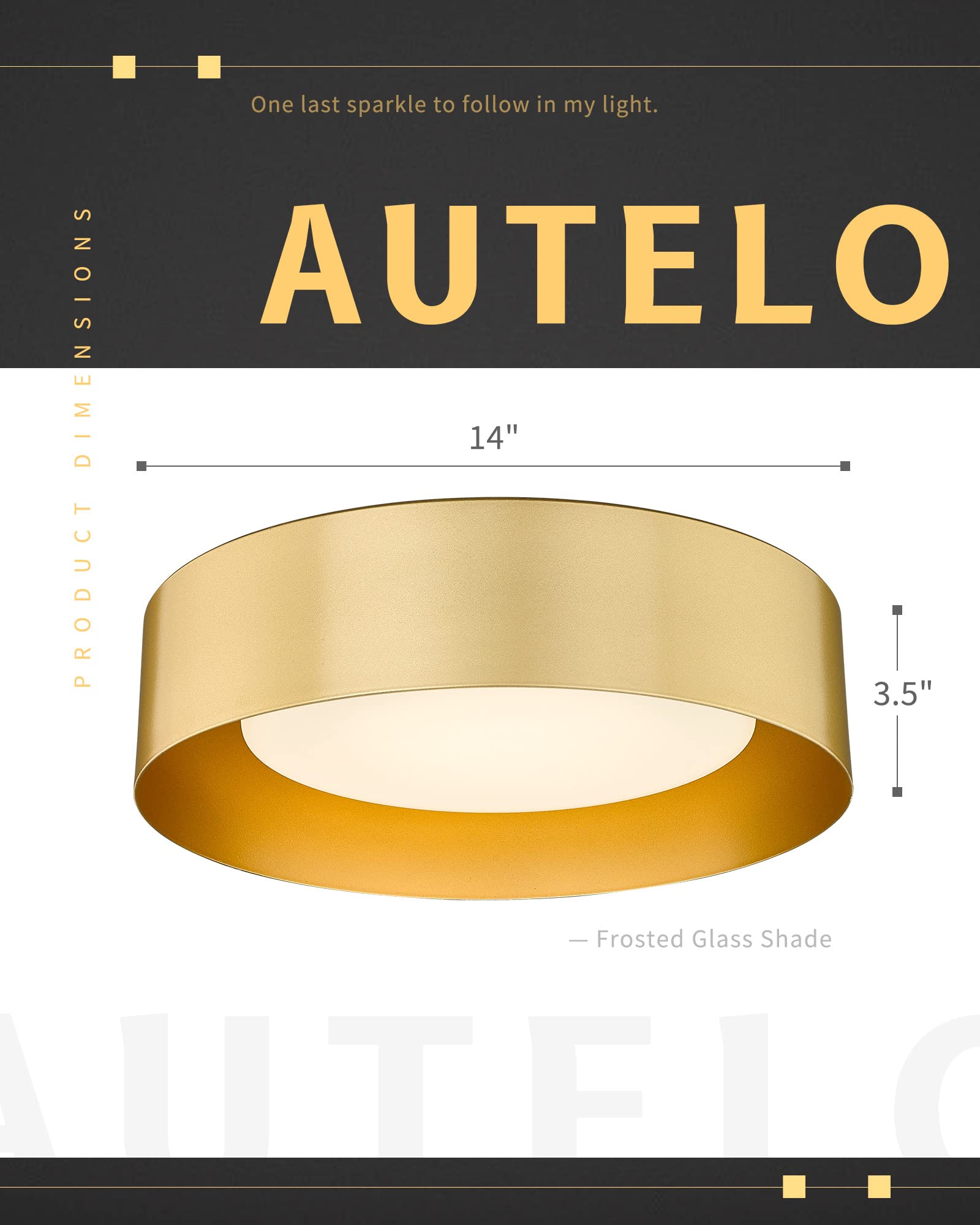 Autelo Gold Flush Mount Ceiling Light, Led 14'' Ceiling Mount Light Fixture With Frosted Glass For Bedroom Foyer Hallway C3336Xs