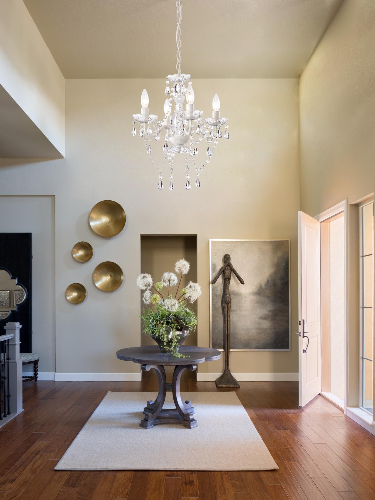 LaLuLa Mini Crystal Chandelier - 4 Light Modern Pendant - Small Acrylic Lighting - White Metal Fixture