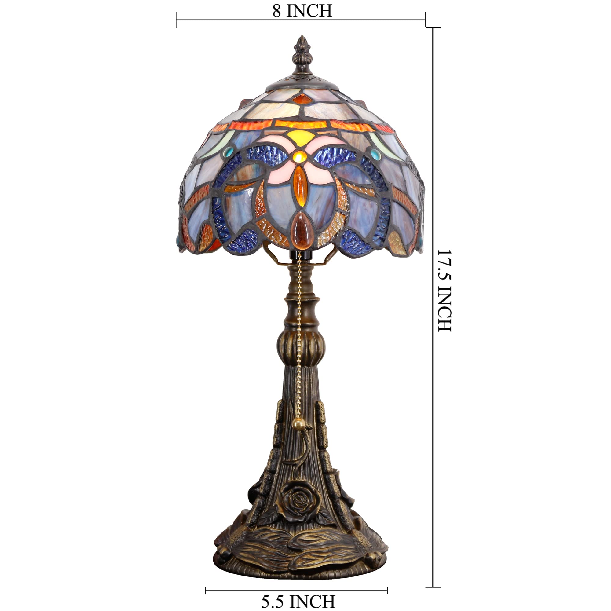 Small Tiffany Lamp Mini Stained Glass Desk Lamp Vintage Table Lamp Tiffany Style Night Light 8X17.5 Inch (Blue Purple Cloudy Sty