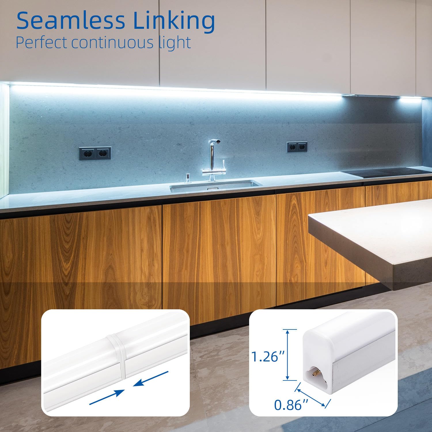 Leleju Led Under Cabinet Lighting, 1Ft, 5W, 6000K, 500Lm, Pack Of