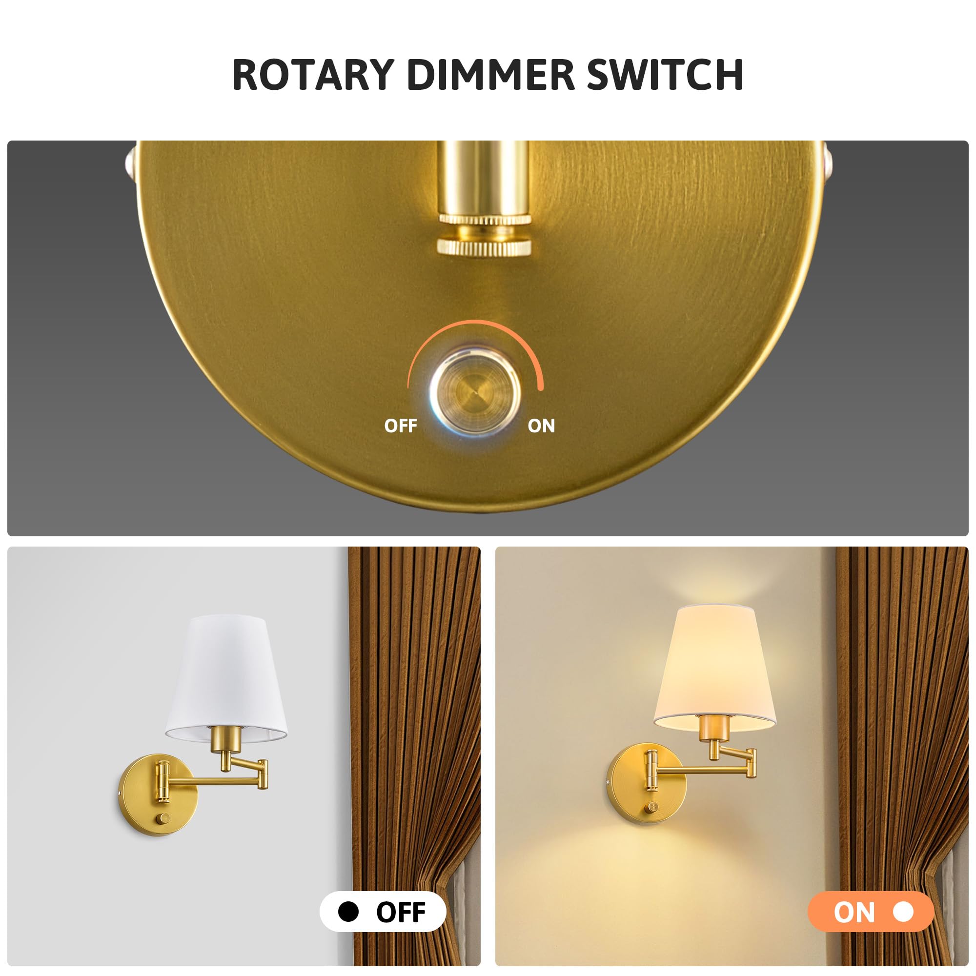 Vonluce Wall Sconce Set Of 2, Plug In & Hardwired Swing Arm Wall Lamps, Adjustable Wall Mounted Lighting Fixtures, Modern Wall L