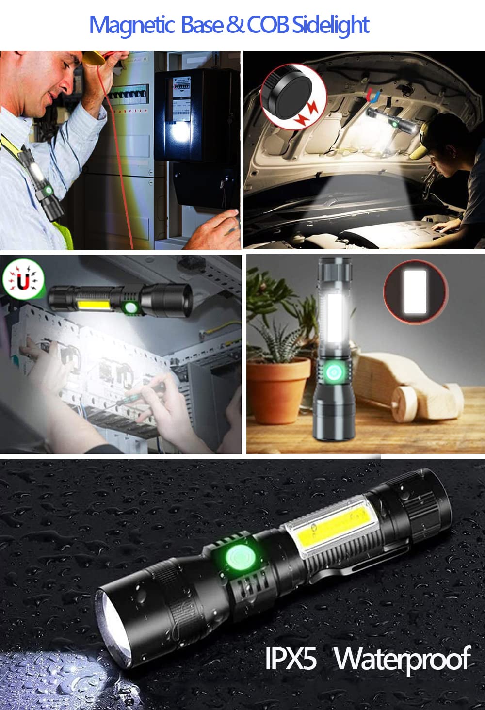 Hoxida Black Light Uv Flashlight - 2000 Lumen Tactical Led, 3-In-1 Modes, Rechargeable, Waterproof, 2Pcs, Aluminum