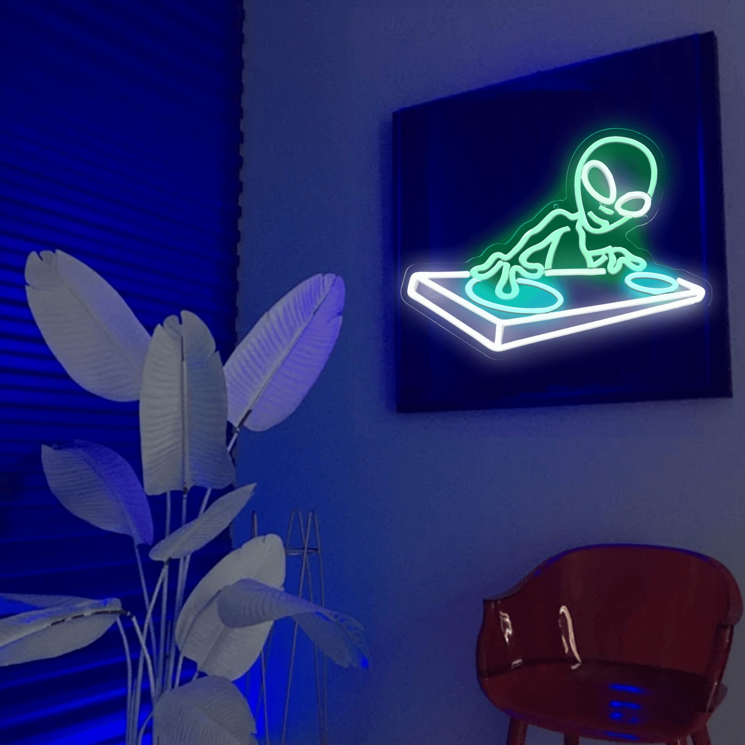 LeDigPig Alien DJ Neon Sign, Dimmable LED Light for Music Bar Decor, 15.7 x 12.6 IN, Acrylic, DJAline-Green