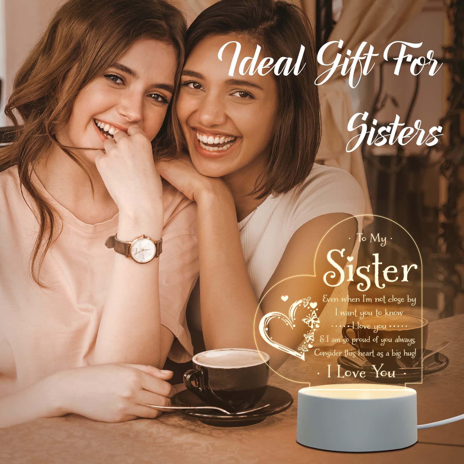 Afterprints Sister Night Light - Warm White Acrylic Lamp for Gifts on Birthday, Graduation, Wedding