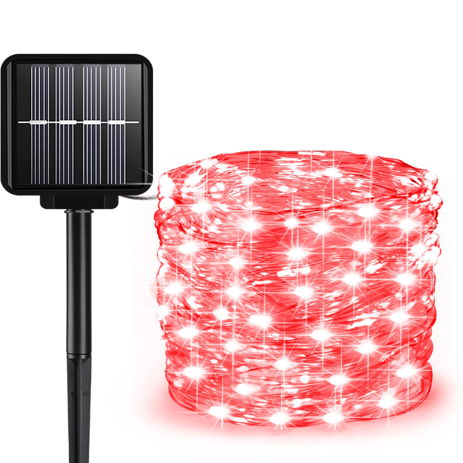 Solar String Lights Outdoor  33 Feet 100 Leds 8 Modes Solar Fairy Lights For Outside  Waterproof Outdoor Light For Patio Yard Christmas Tree Halloween Wedding Party Decorations  Red