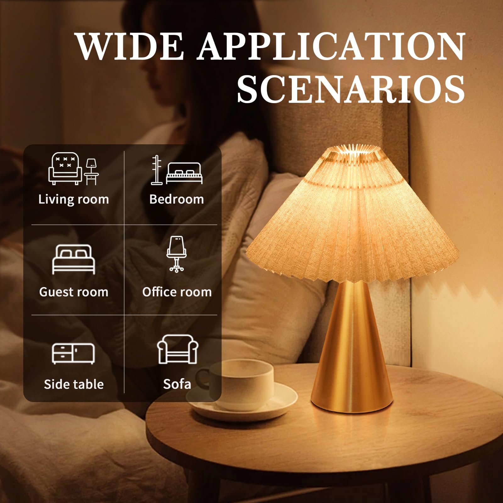 Ziqqeelam Gold Small Table Lamp, Cute Table Lamp, Pleated Table Lamp,Brass Gold Bedroom Lamps For Nightstand, Small Scalloped La