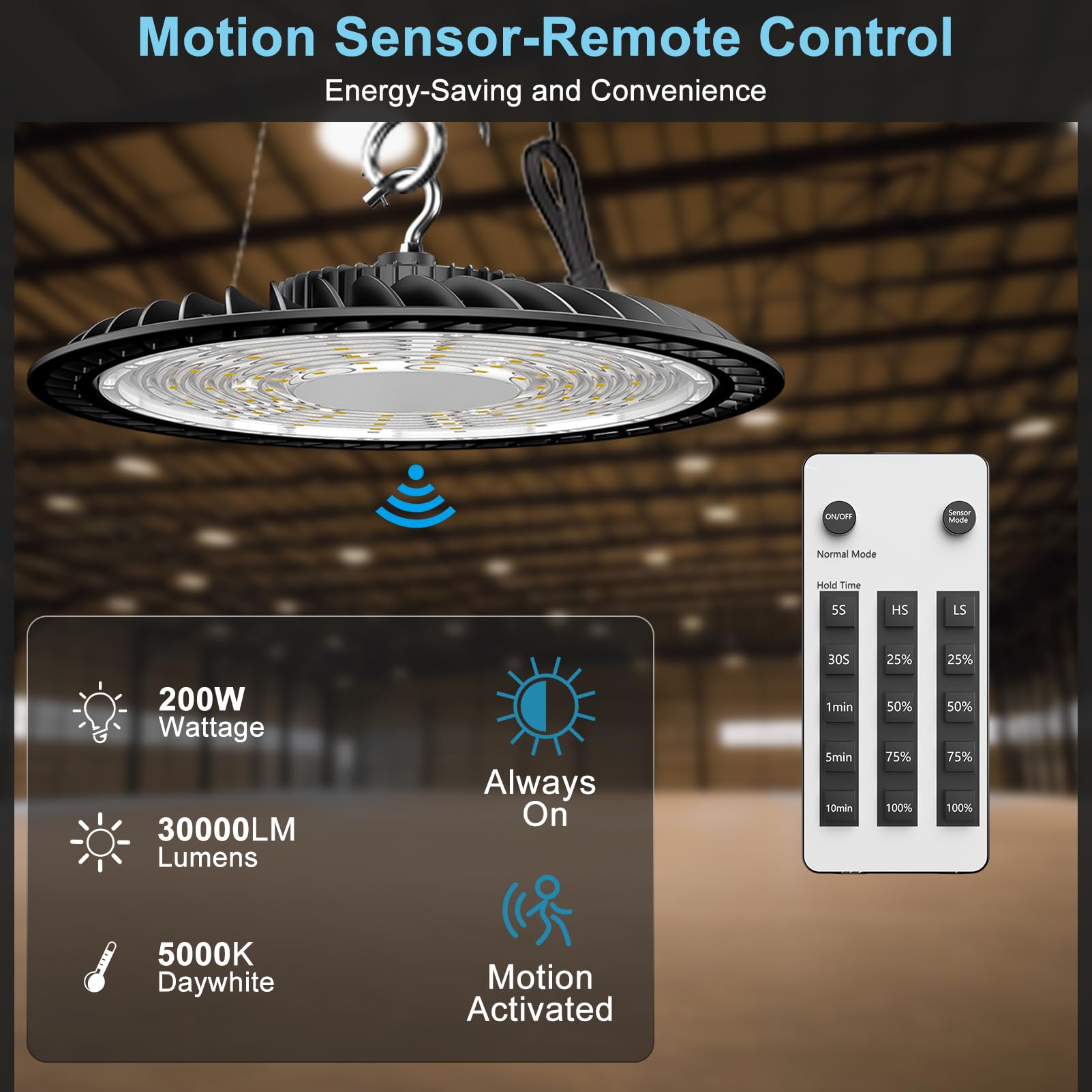 Lightdot Smart 200W(209X1W) High Bay Led Lights 30,000Lm Ufo Lights With Remote Control (Supports Normal Mode & Motion Mode) Etl