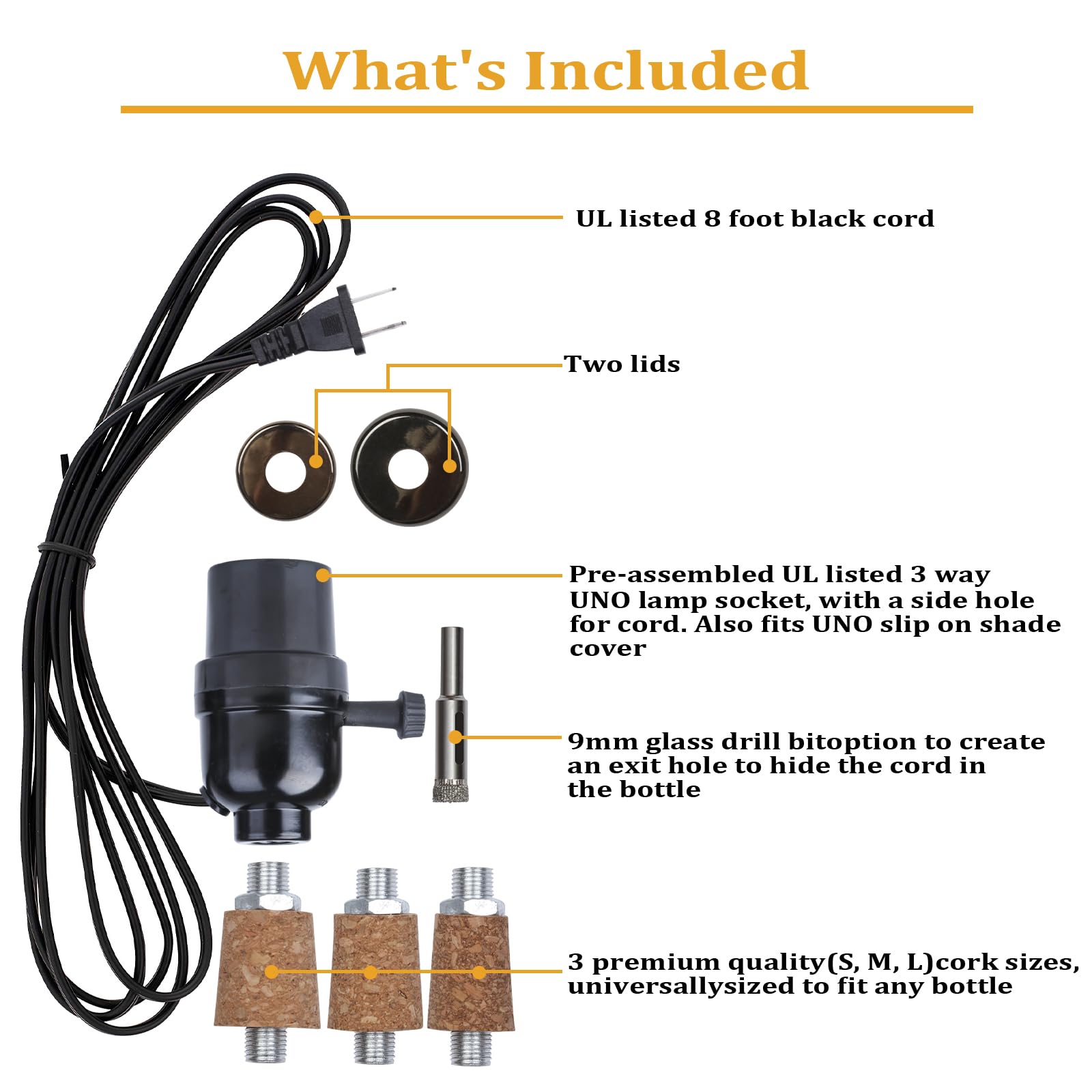 Aokpsrt Bottle Lamp Kit With 9Mm Glass Drill Bit Diy Lamp Kit For Liquor Bottles With Slip On Socket And 8 Feet Power Cord,No Dr