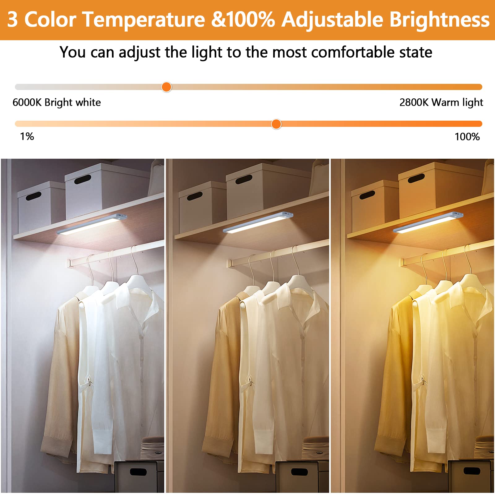 Yanegrt 60 Led Dimmable Under Cabinet Lights, 3 Color Temps, Motion Sensor, 2 Pack