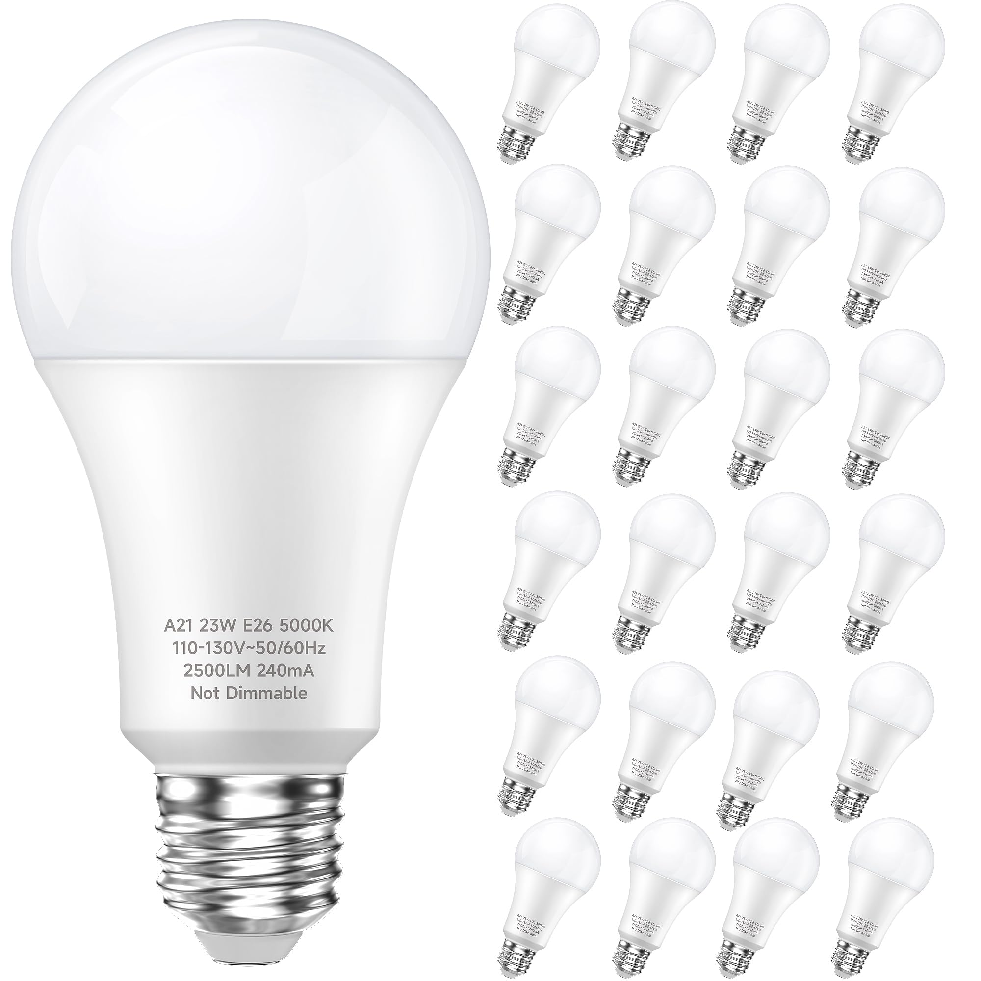 LEDERA 150W Equivalent LED Light Bulb, 23W Bright, 2500 Lumens, A21, 24 Pack, Daylight White, Model 120VA2103W