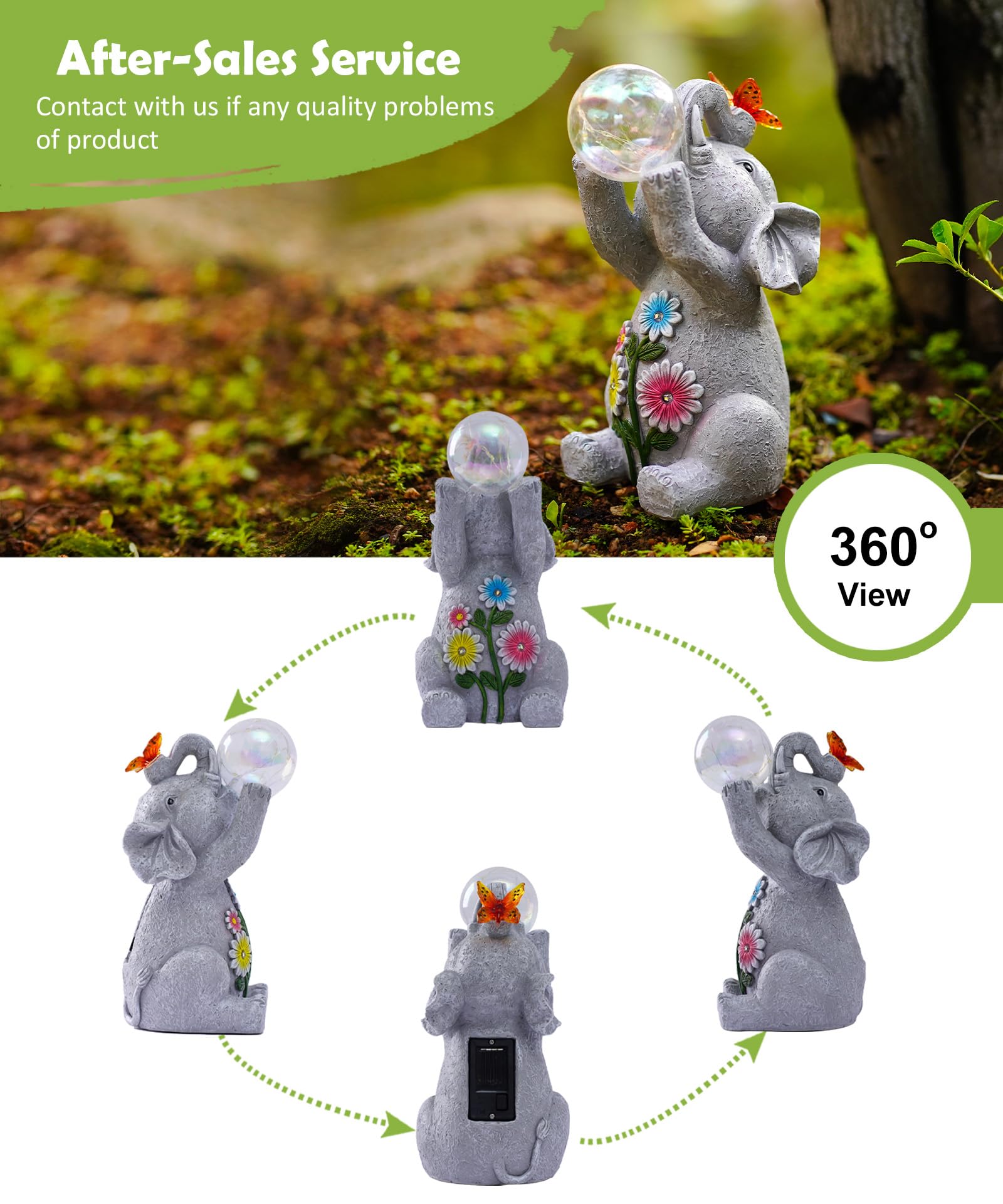 Nacome Solar Elephant Outdoor Statues For Garden: Outside Decor With Blow Bubbles Ball Lights Clearance For Yard Art Lawn Orname