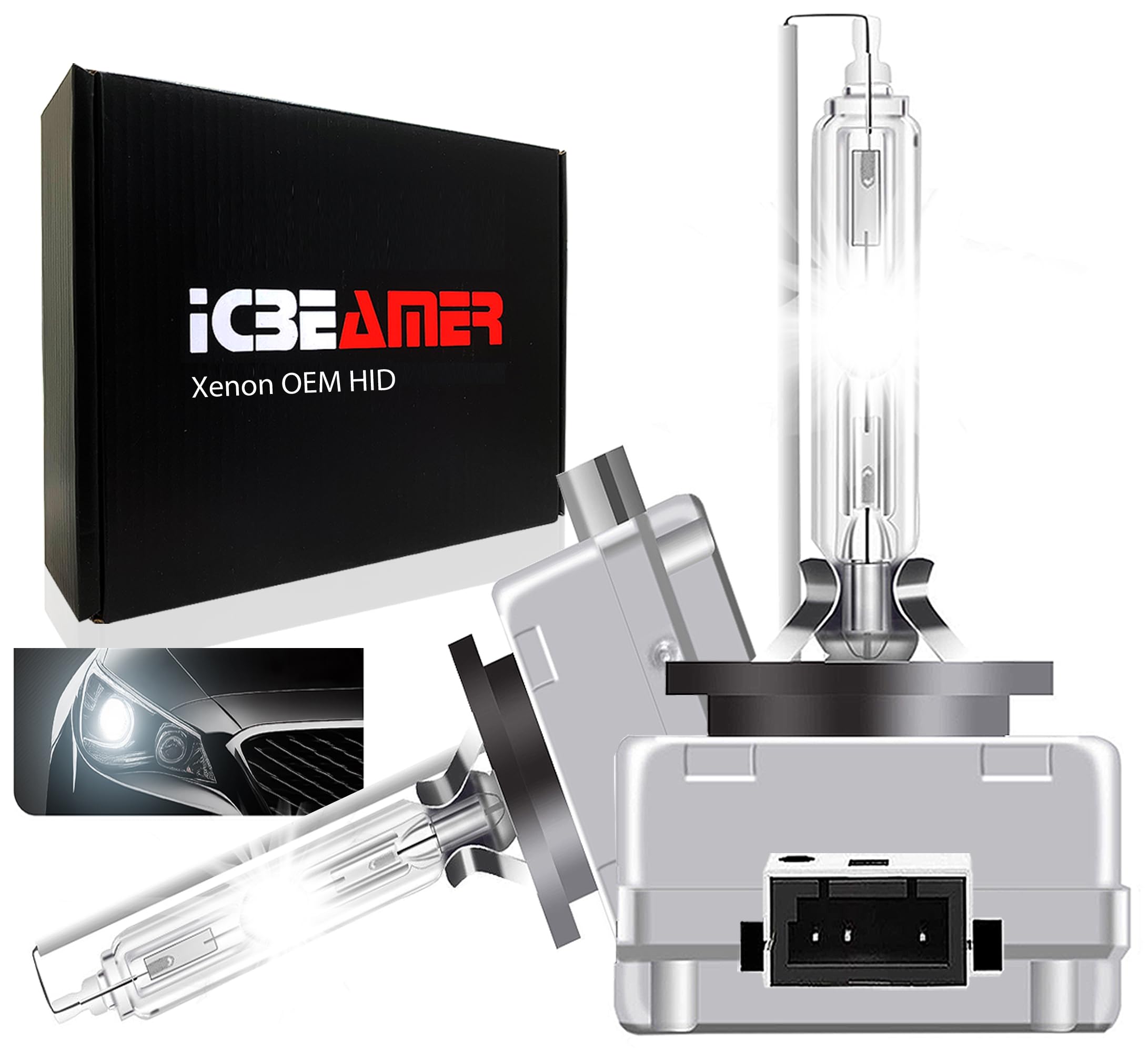 ICBEAMER 6000K D1R D1C D1S Xenon HID | Direct Replacement | Replace OEM Factory Headlight Low Beam Light Bulbs | Diamond White