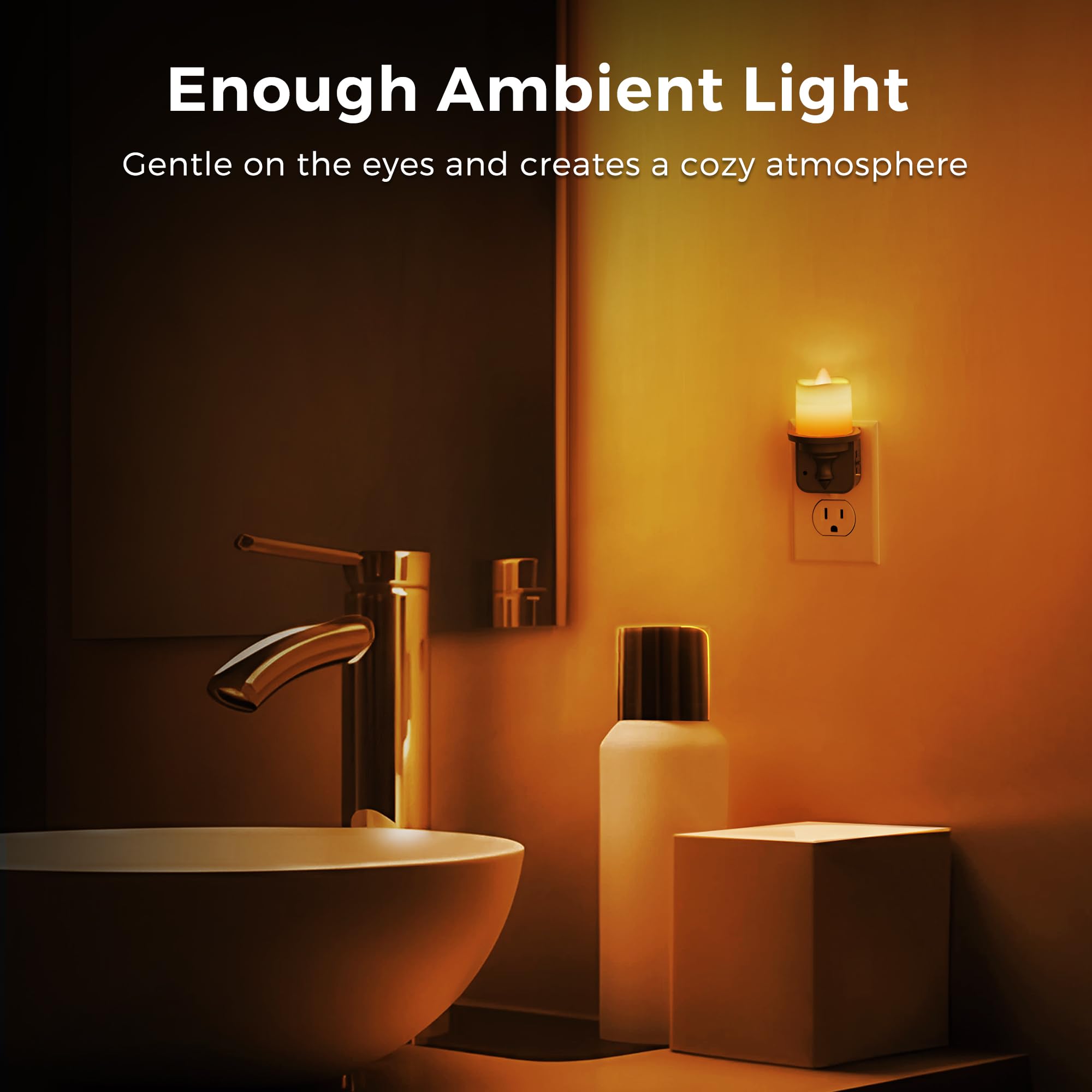 L Lohas Led Candle Night Light, Amber Night Lights Plug Into Wall, Flameless Candle Nightlight With Light Sensor, 0-100Lm Dimmab
