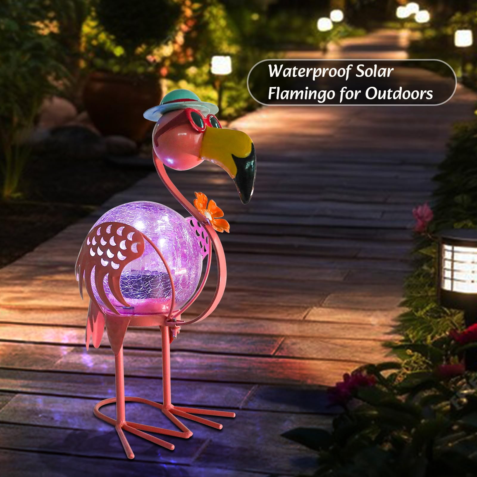 MUMTOP Flamingo Solar Lights - Waterproof LED Lanterns for Outdoor Garden, Pink, Model 891a