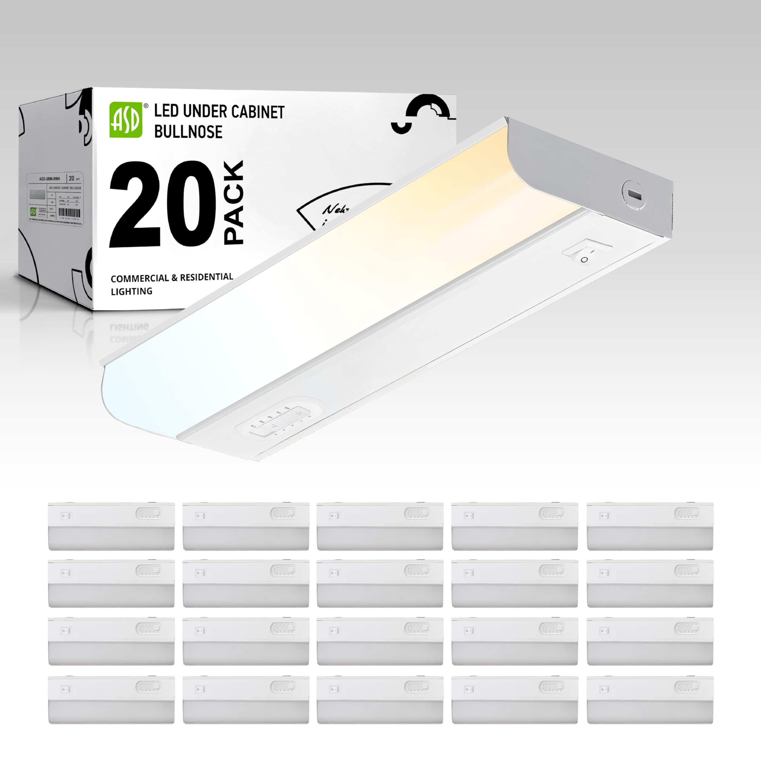 ASD LED Under Cabinet Lighting Hardwired, 9 Inch 4W 2700K-5000K Selectable, 337LM, CRI90+, Direct Wire Linkable Under Counter Li
