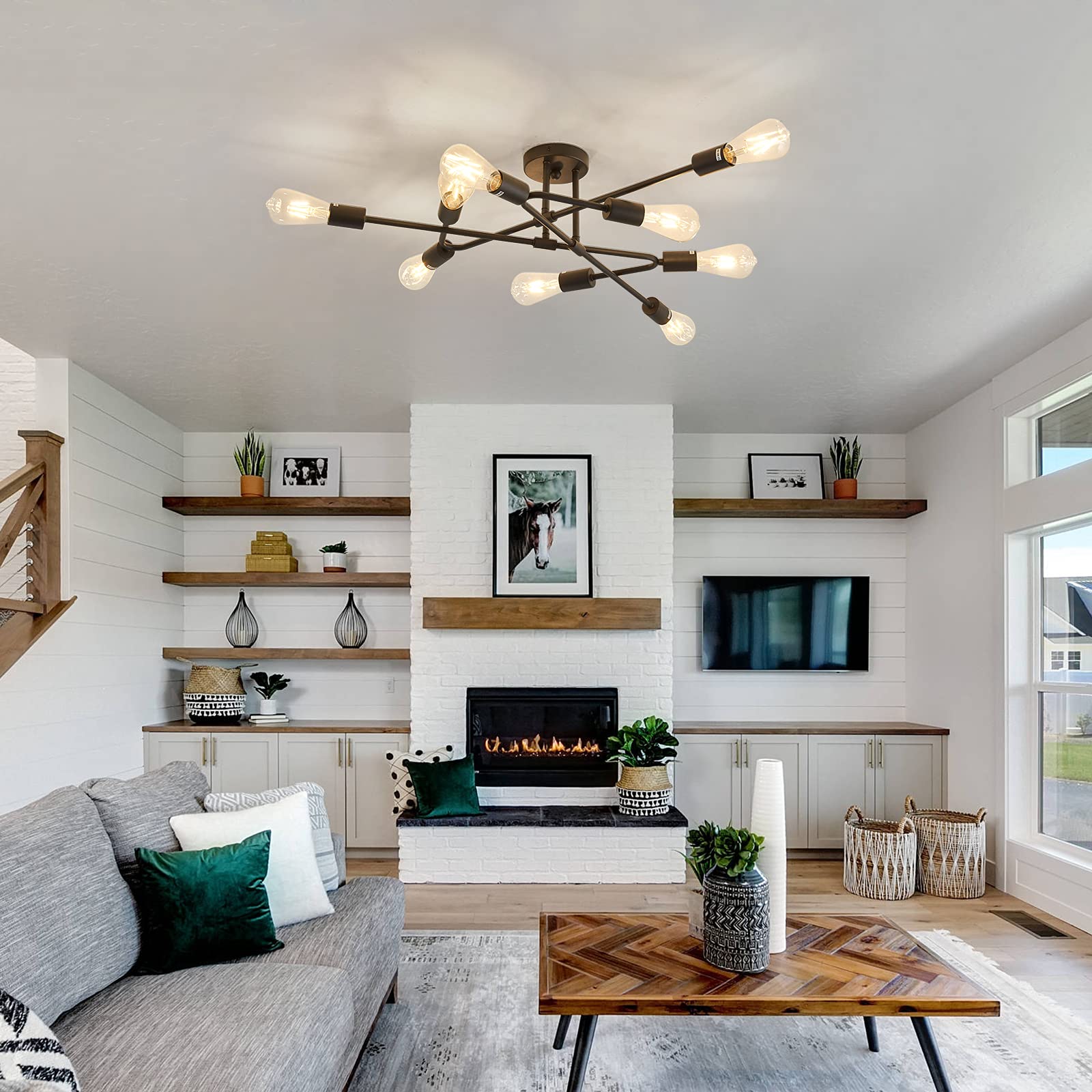 Zglaojt Black Semi Flush Mount Ceiling Light Fixture