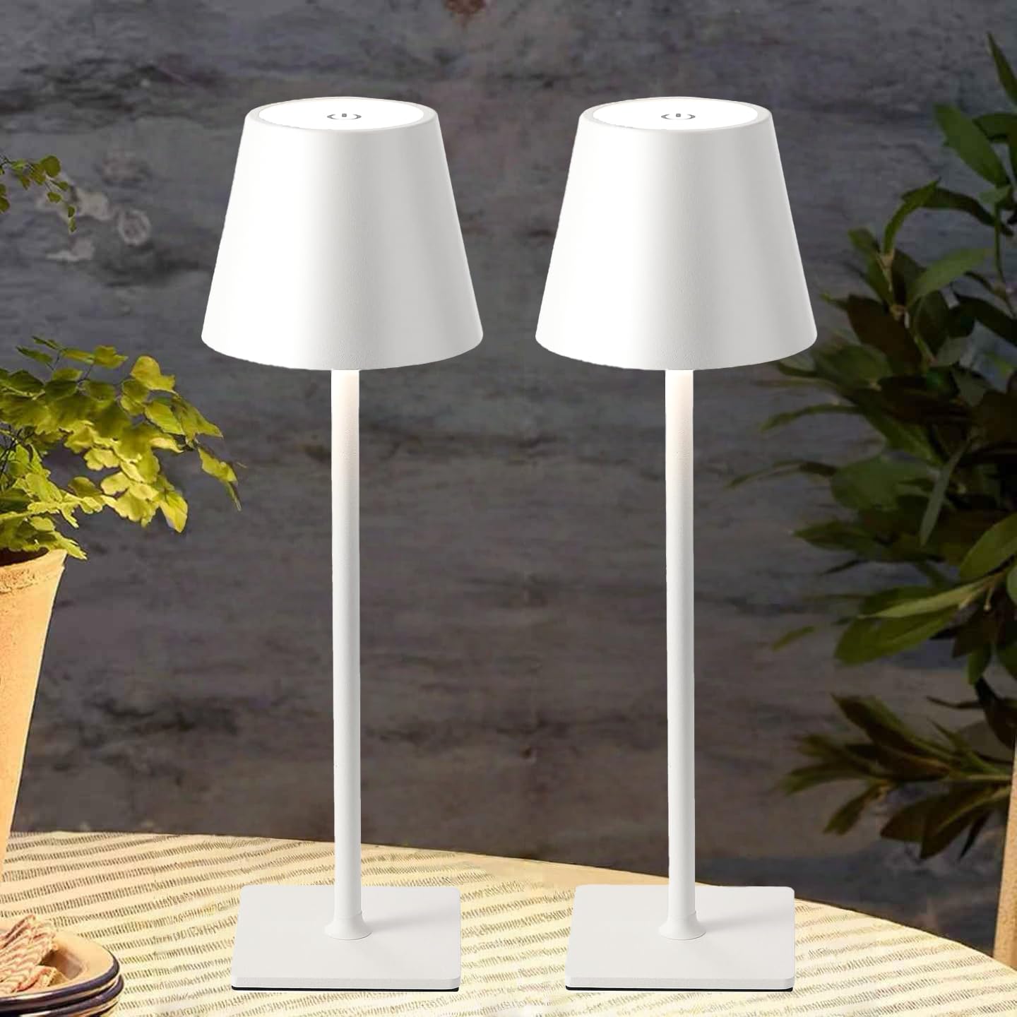 White Rechargeable Table Lamp Set Of 2 Cordless Desk Lamp Small Led Outdoor Table Lamp For Restaurant Dining Table Top Tabletop Lighting Lampara De Mesa Recargable Touch Lamp Wireless Table Lamp