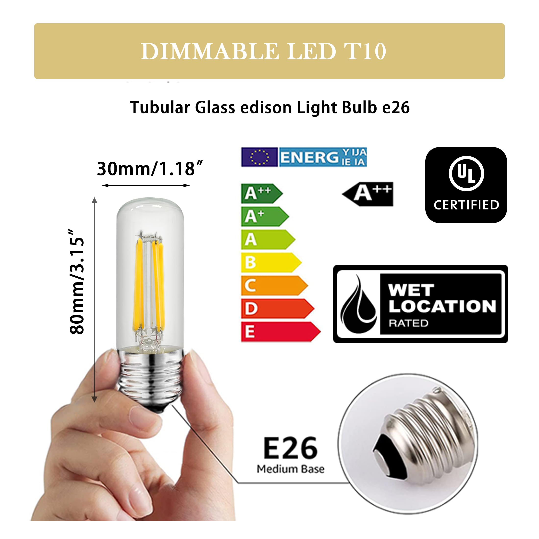 NOVELUX LED Bulb 5000K Daylight White E26 60W Equivalent Dimmable T10/T30 Clear Glass 3.2 Inch 4 Pack