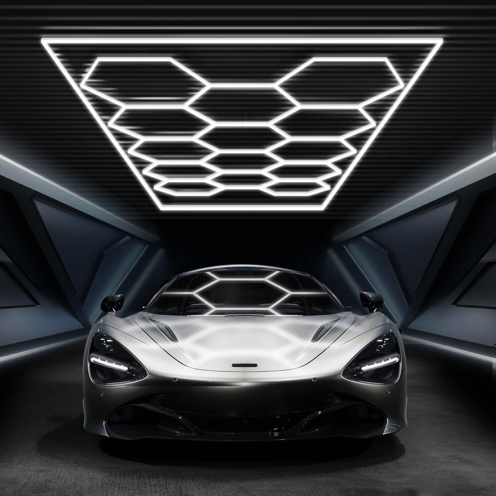 FERUERW Hexagon Garage Lights with Rectangle Frame, High Brightness 672W 86400LM 6500K, 14 Hex Grid for Garage, Shop, Basement, 