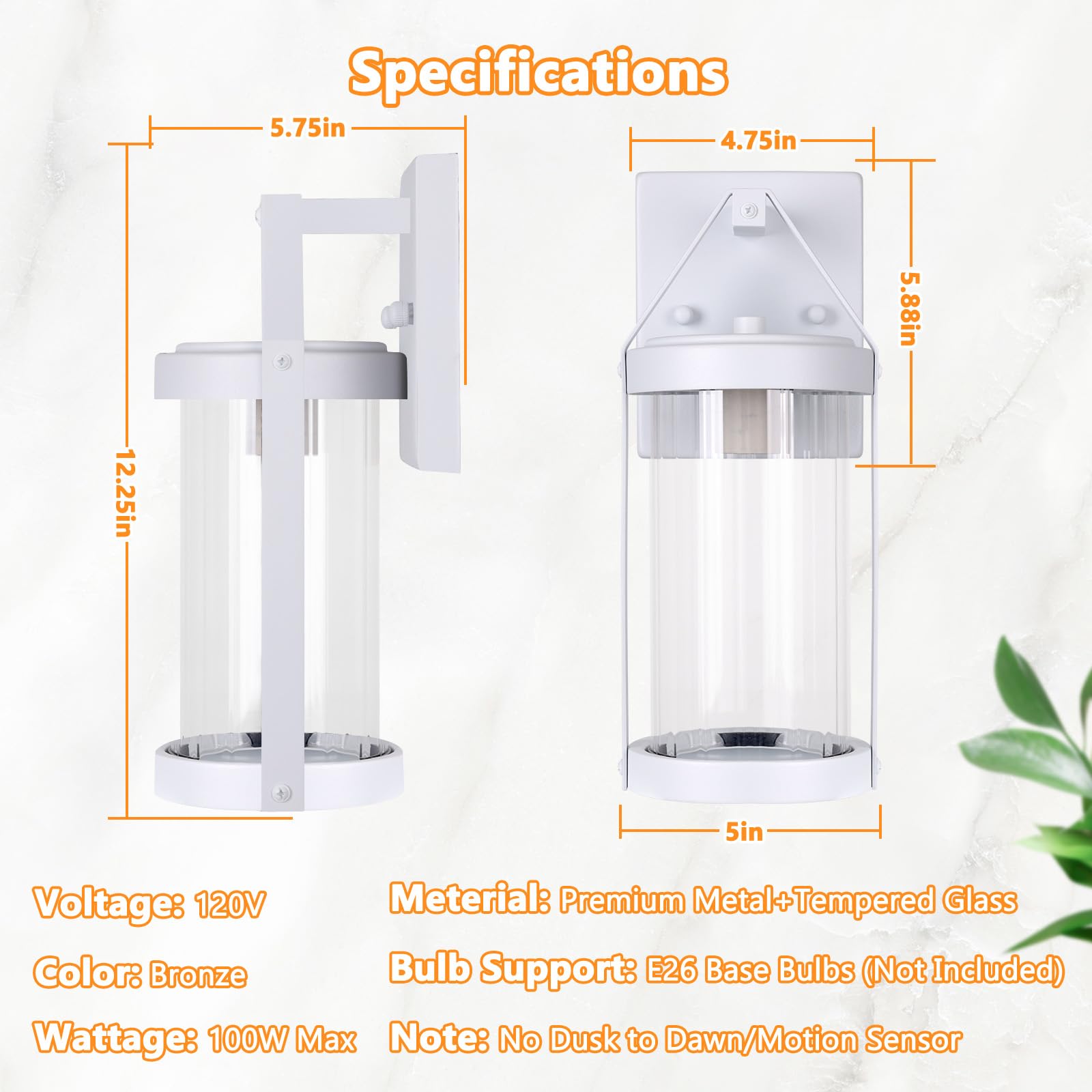 2-Pack Outdoor Light Fixtures Wall Mount, Waterproof Exterior Wall Lantern Front Porch Lights, Modern White Sconce Lighting With