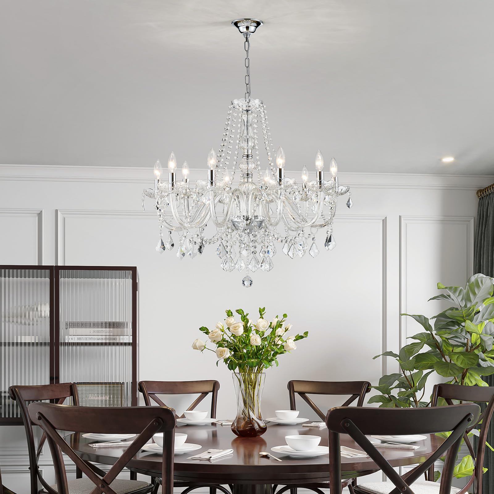 ANJIADENGSHI Large Crystal Chandelier, 10-Lights, Chrome, 30.3in H