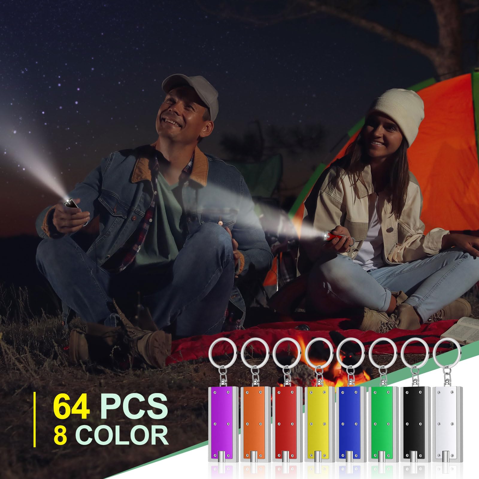 Hicarer Mini LED Keychain Flashlights - 64 Pieces, Portable, Plastic, Assorted Colors, Model YM5339 for Camping & Emergencies