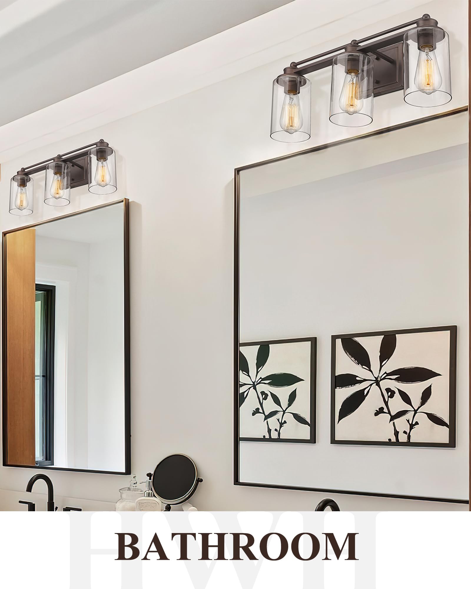 Hwh 3-Light Bathroom Vanity Light Fixture - Industrial Oil-Rubbed Bronze Wall Sconce
