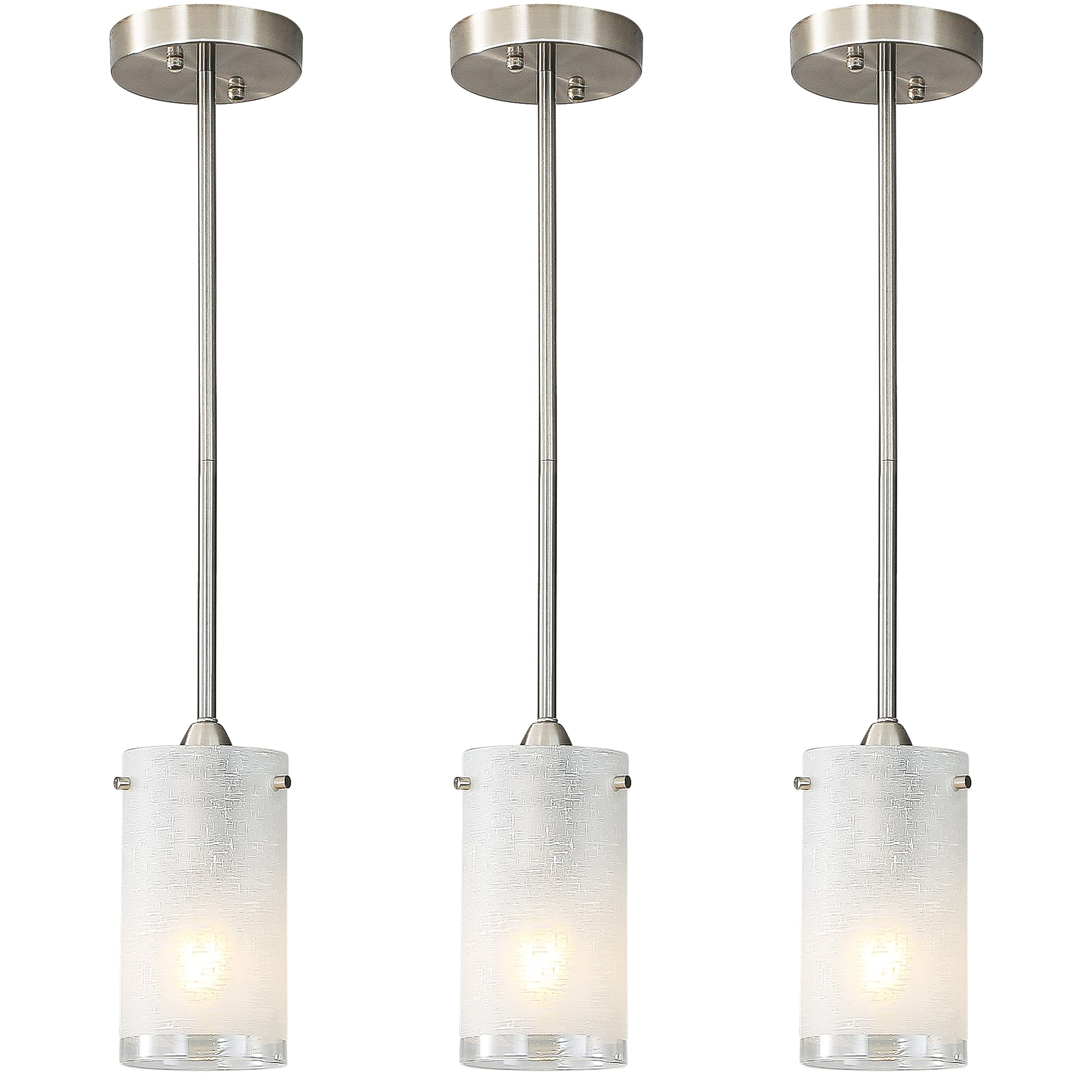 Eietonte 1-Light Mini Pendant Light Fixtures, Modern Chandelier Hanging Ceiling Light with White Frosted Shade, Brushed Nickel P