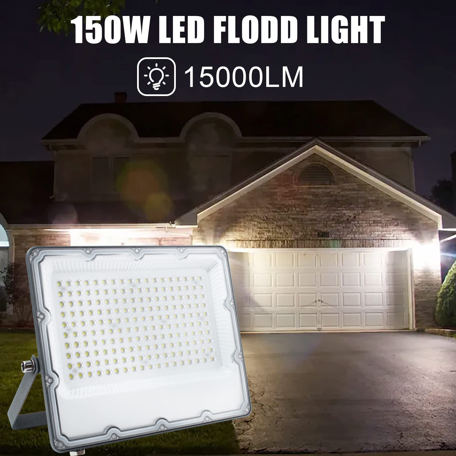 Indmird 150W Led Flood Light, 6500K, 15000Lm, Ip66 Waterproof, Outdoor Security Lighting