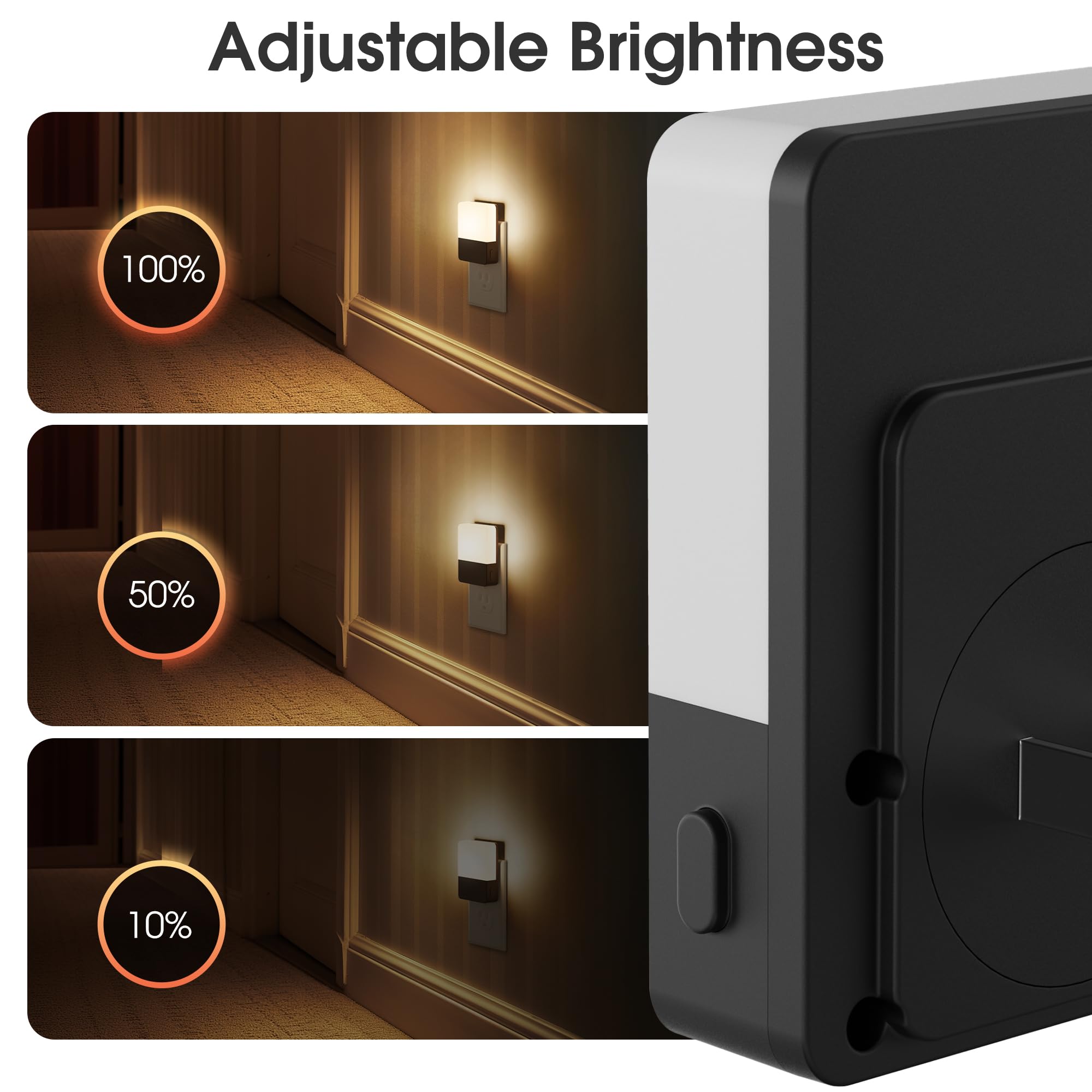 Briignite Night Light Plug with Dusk to Dawn Sensor, Soft White 3000K, 3-Level Brightness, 2 Pack, Plastic