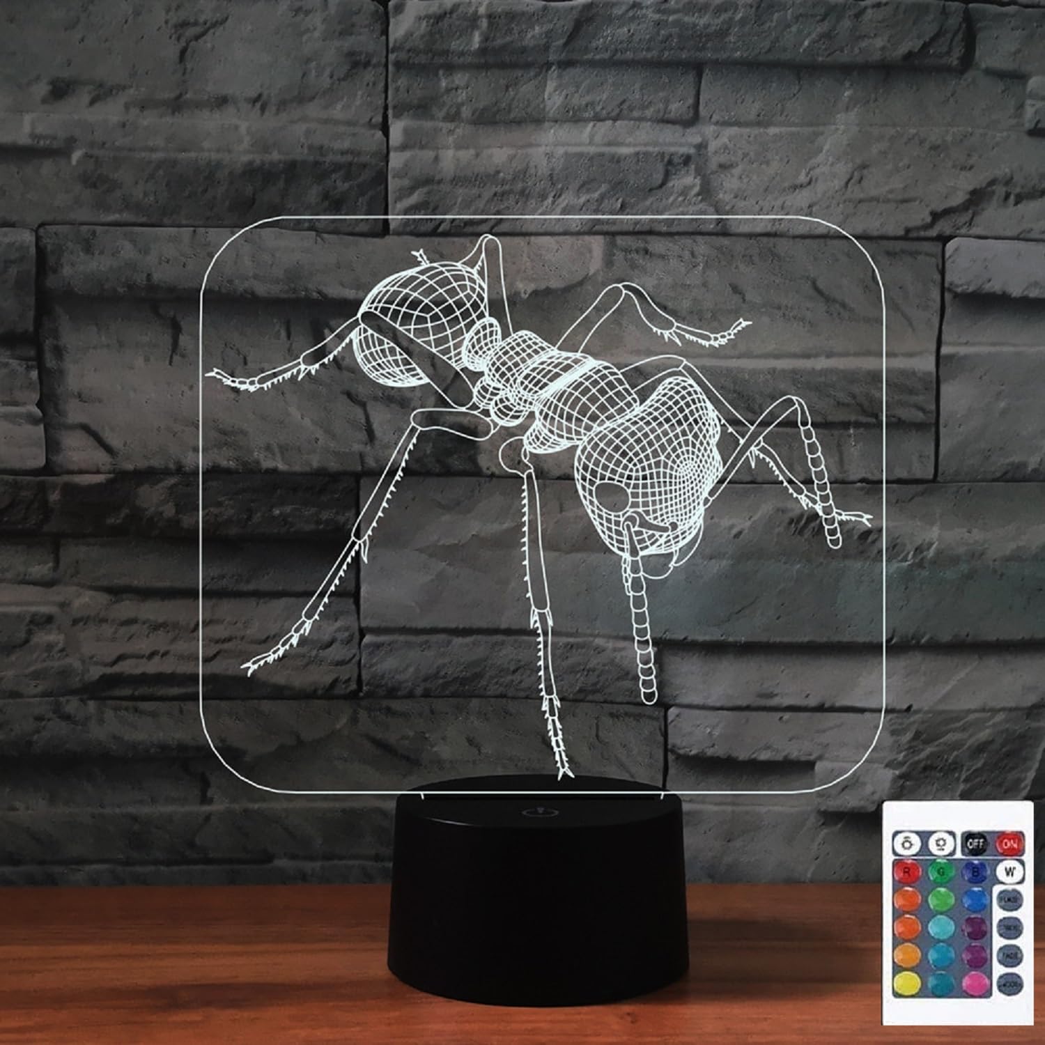 FLRXHK Ants 3D Illusion Night Light Touch Table Desk Lamp with Remote Control 16 Colors Optical USB LED Night Light for Kids Gif