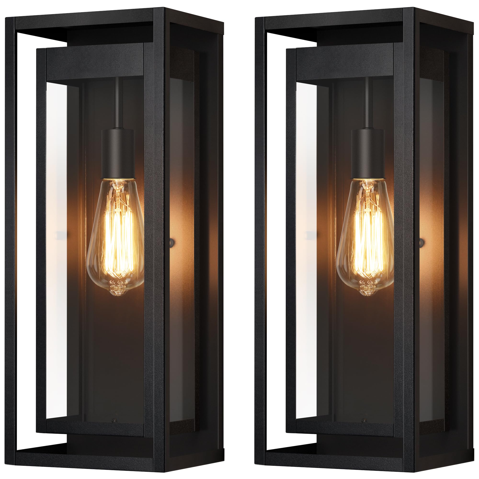 Slypadan 19 Outdoor Wall Lights  2 Pack Large Size Matte Black Outdoor Sconce Lights With Clear Glass Shade  Waterproof Porch Lighting Exterior Light Fixture For Front Door  Garage