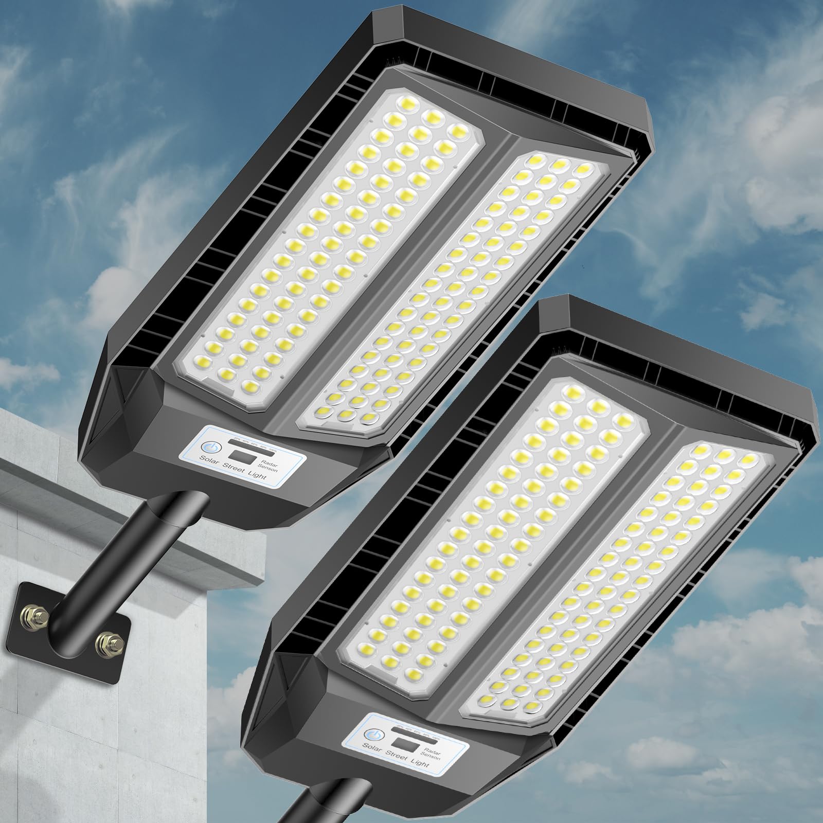 VOOJOY 5000W Solar Street Lights Outdoor,7000K Outdoor LED Street Light Dusk to Dawn, LED Wide Angle Lamp with Motion Sensor and
