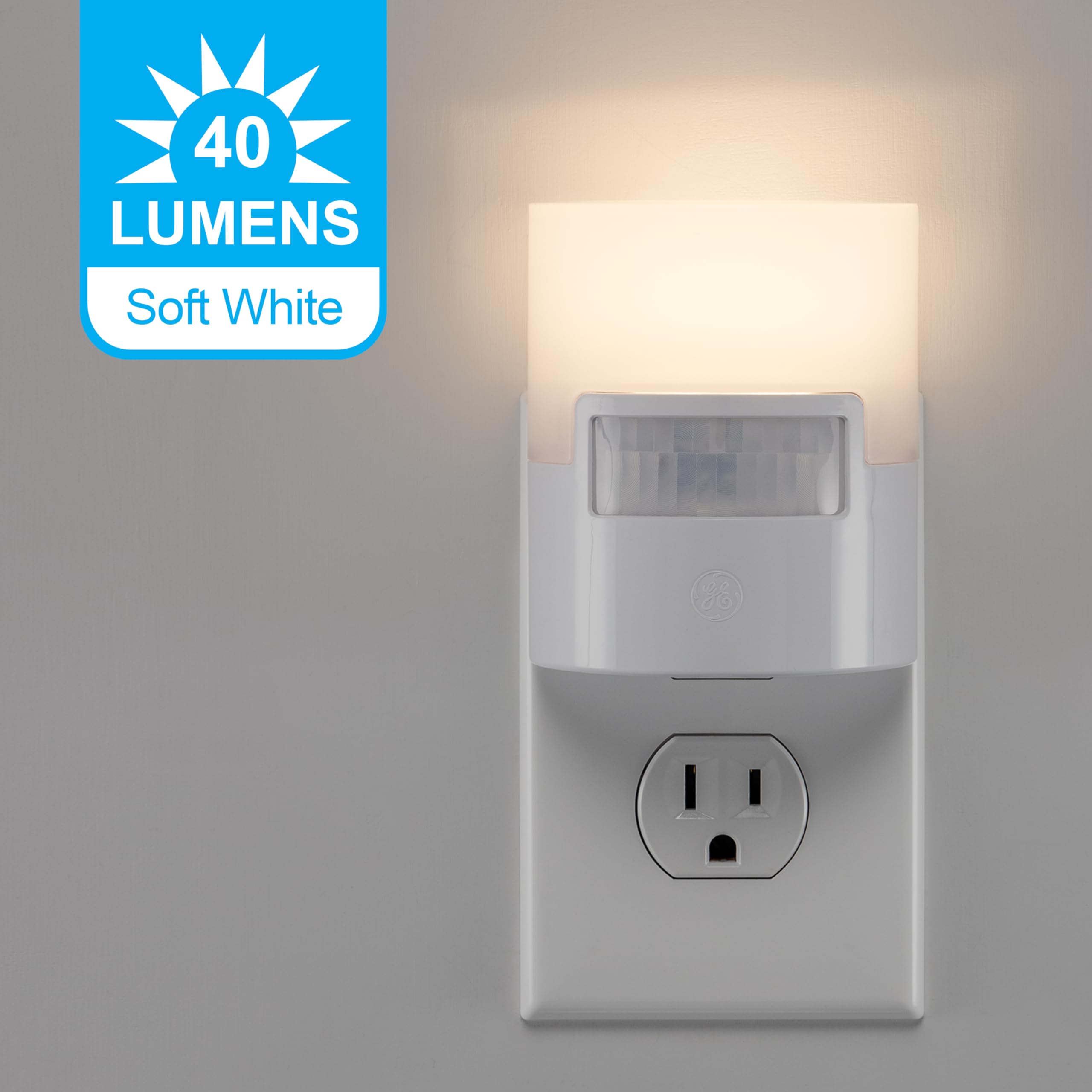 GE Home Electrical LED Motion Sensor Night Light, 40 Lumens, Warm White, 2 Pack, UL-Certified, Energy Efficient, Plastic