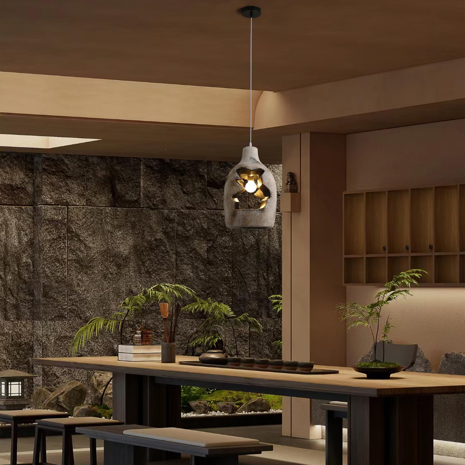 Jaymp Wabi Sabi Pendant Light For Dining Room Kitchen Island Hallway Farmhouse Hanging Lamp E26 Base Retroism Style Wine Bottle Shape Lighting Fixture (Antique White C Shape  D26?H46Cm)