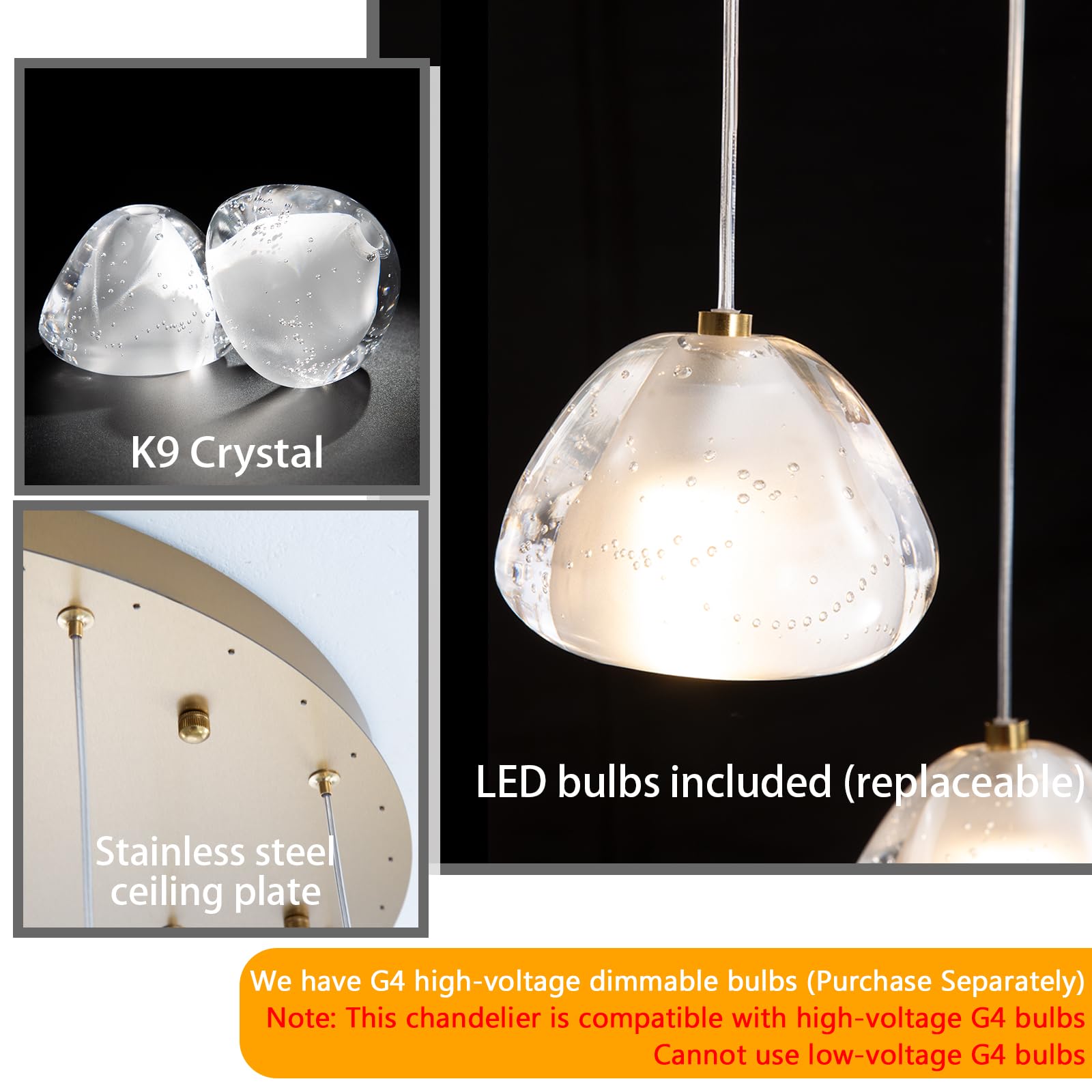 dolria Gold Crystal Chandelier - 157" Adjustable Ceiling Light, 20-Lights Round, LED for Living Room, Hallway, Entryway - Model PC0010-20G